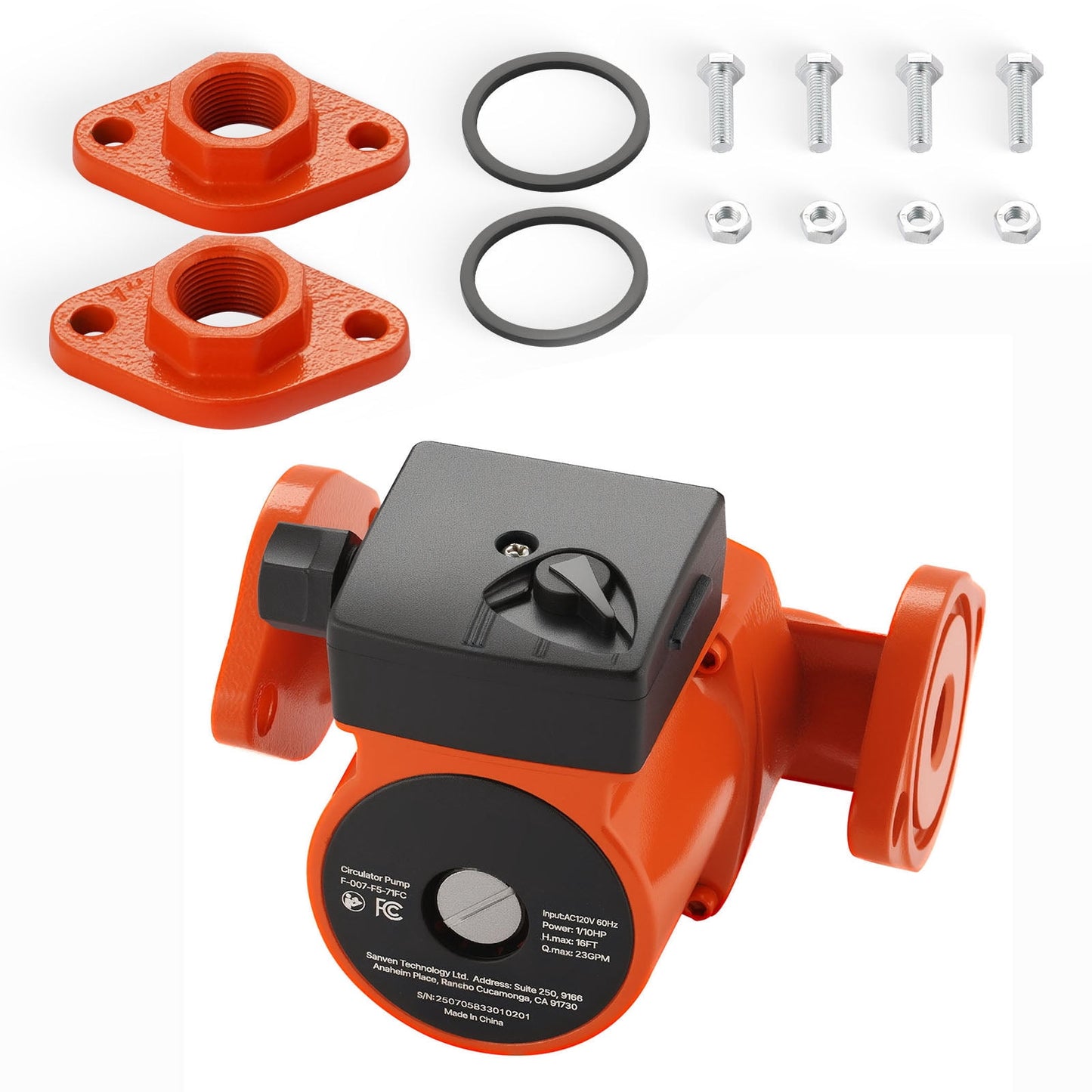 KFFKFF Cast Iron Circulator Pump, 23 GPM, AC 120V, 16 ft Hot Water Recirculating Pump with 1-Inch Flange Connection, 3-Speed Settings, Quiet Performance for Residential Heating Systems