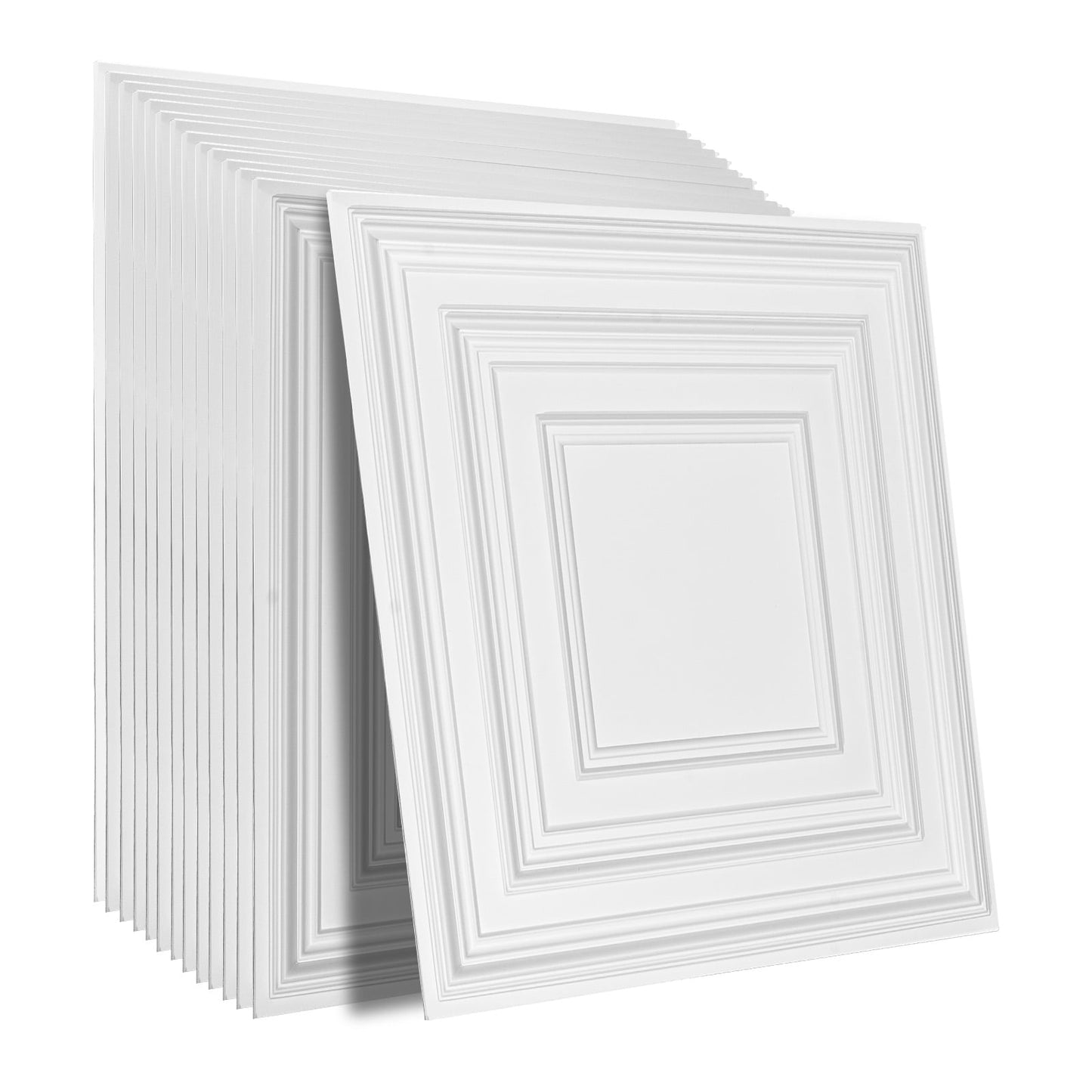 KFFKFF Ceiling Tiles, 12-Pack 24 x 24 in, PVC Panels for Drop Ceilings, Simple Installation and Cutting, Plastic Glue-up Tiles for Home or Office Decor, White Peg Design
