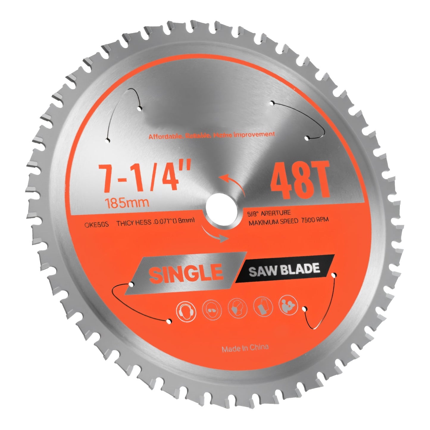KFFKFF Circular Saw Blade, 7-1/4 inch Diameter, 48 Precision Alloy Teeth, 5/8 inch Arbor,Smooth Finish,Metal Cutting Blade for Circular Saws, with Heat-Reducing Vents, Suitable for Steel and Aluminum