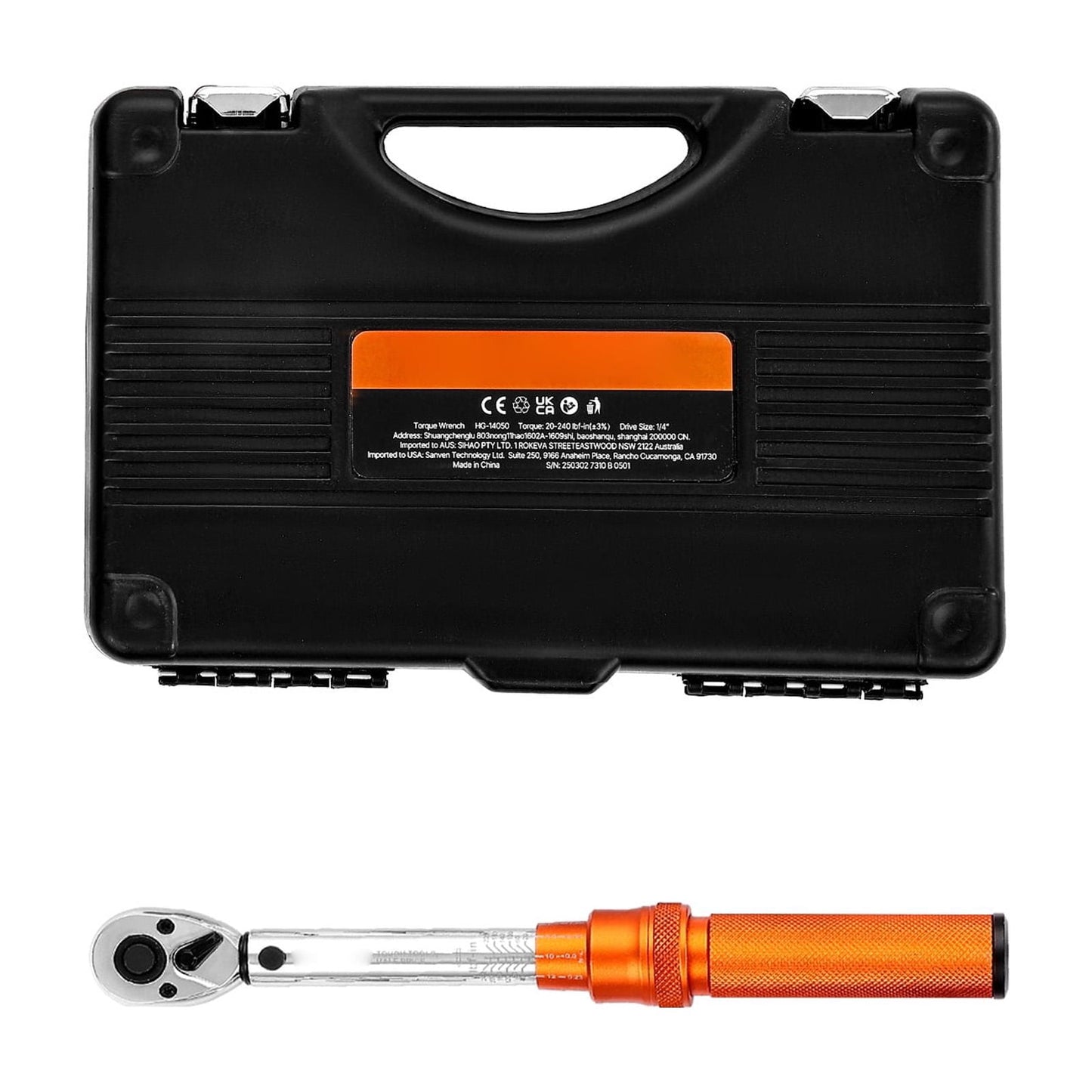 KFFKFF Click Torque Wrench Set, 1/4-Inch Drive, 20-240 lbf-in / 2.3-27.1 N.m, Dual-Direction with Dual Range Scales, 72-Tooth Design, Â±3% Accuracy, Includes Bits, Sockets, Adapters, Extension Bar