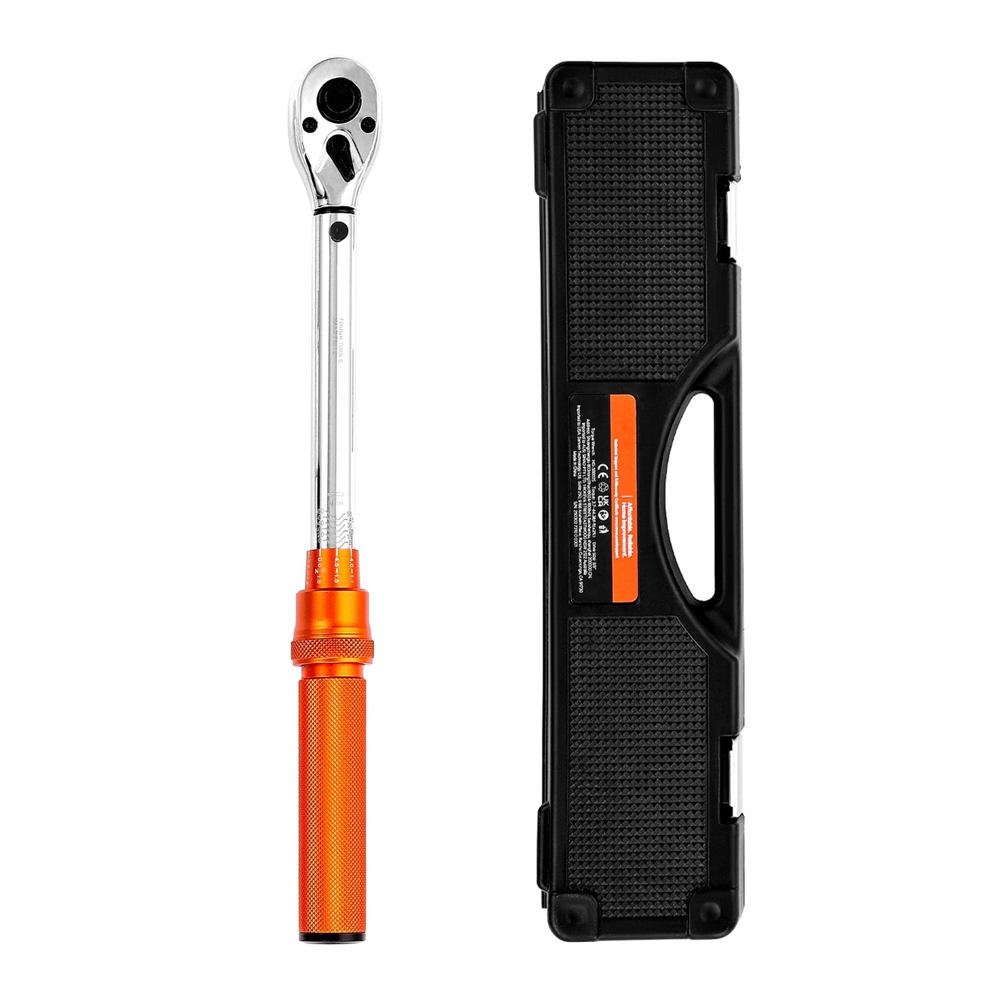 KFFKFF Click Torque Wrench Set, 3/8 Inch Drive, 5-60 N.m / 3.7-44.3 lbf.ft, Dual-direction, 72-Tooth, Â±3% Accuracy, Includes Sockets, Bits, Extension Bar, Spark Plug Sockets, Adapter, Orange