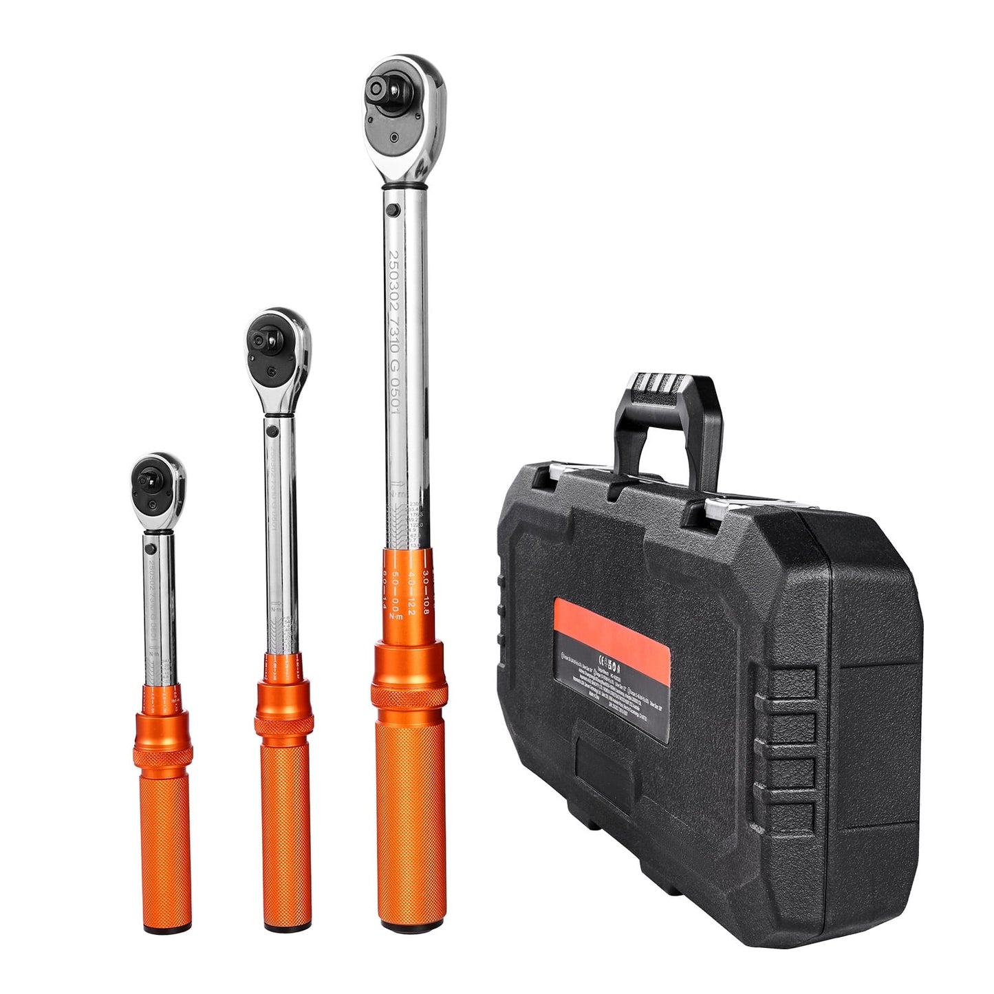 KFFKFF Click Torque Wrench Set, 3 Sizes, 1/4, 3/8, 1/2 Inch Drive, 10-170 lbf-ft, 5-45 lbf-ft, 20-240 lbf-in, Dual-Direction with Dual Range Scales, 72-Tooth, Â±3% Accuracy