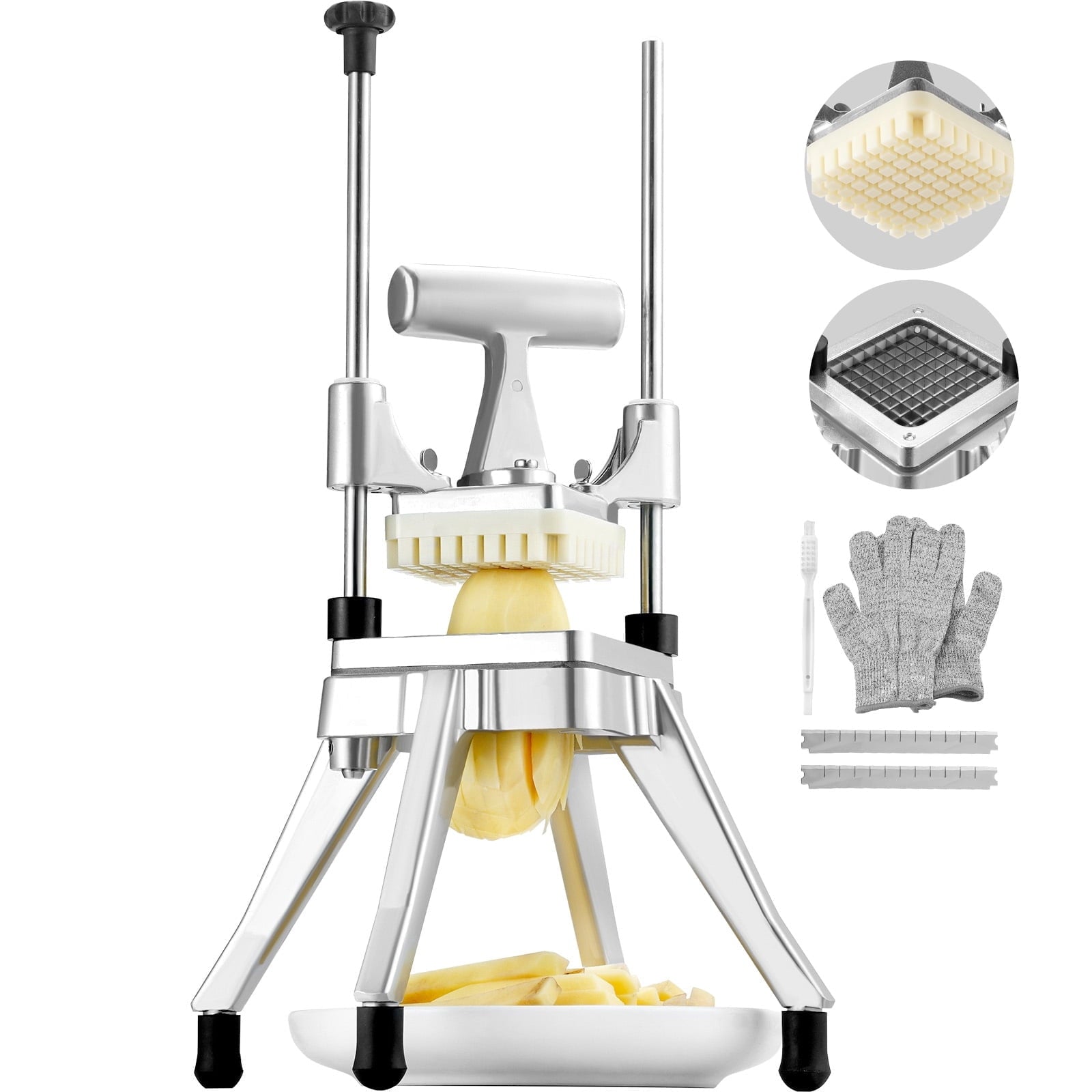 KFFKFF Commercial Vegetable and Fruit Chopper with 3/8â€³ Blade, Heavy-Duty Food Dicer and Cutter for Onions, Tomatoes, Peppers, Potatoes, and Mushrooms, Stainless Steel, Silver