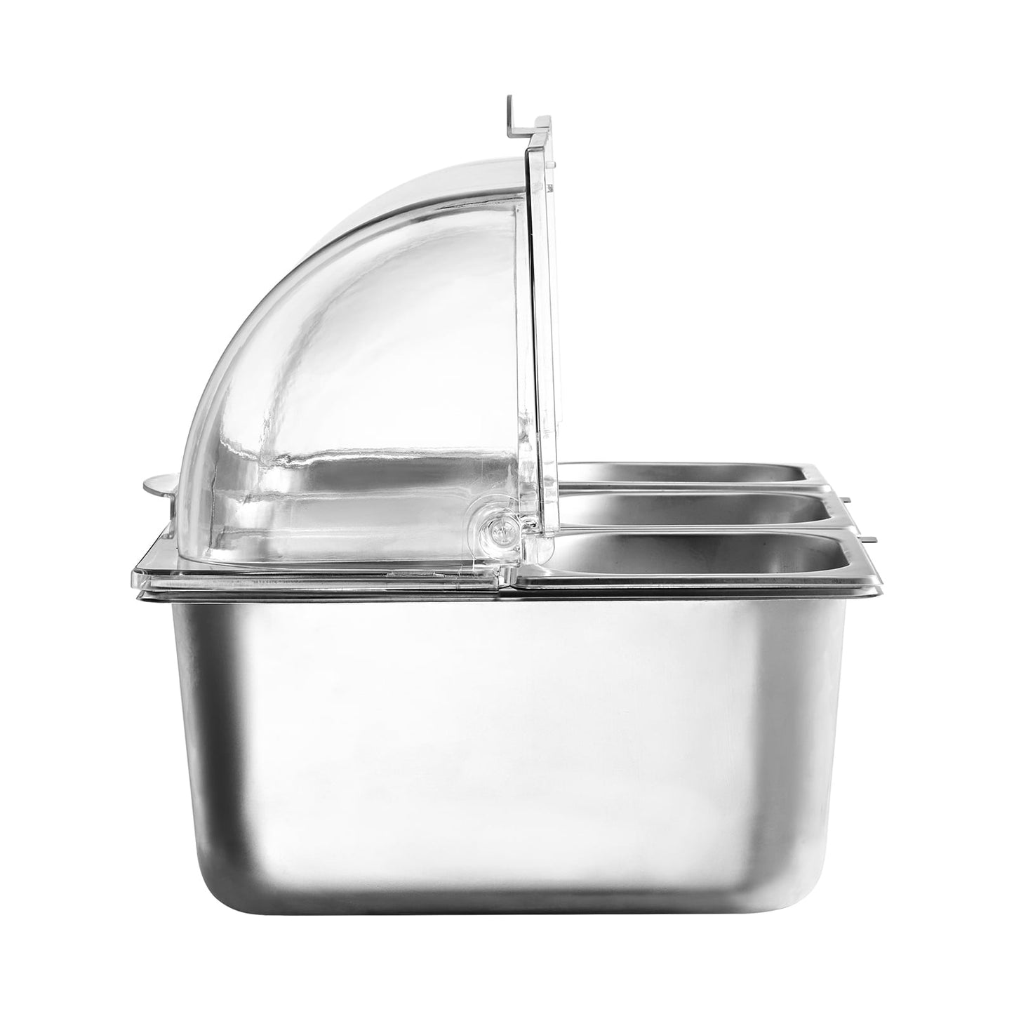KFFKFF Countertop Food Display Container, Buffet Condiment Holder With Clear Lid & 3 Cooling Boxes, Stainless Steel, 21.5 x 14.4 x 12.2 in