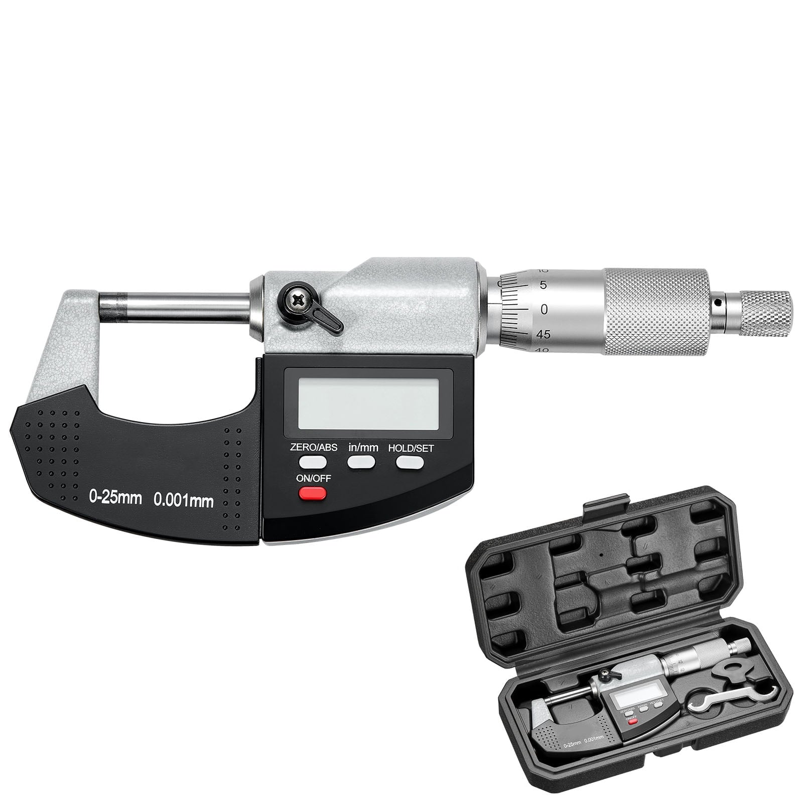 KFFKFF Digital Micrometer Set, 0-1 inch Range, 0.00005" Resolution, High Precision 0.0001 Accuracy, LCD Display, Metric/Imperial Conversion, Durable Carbide Tip, Includes Protective Case