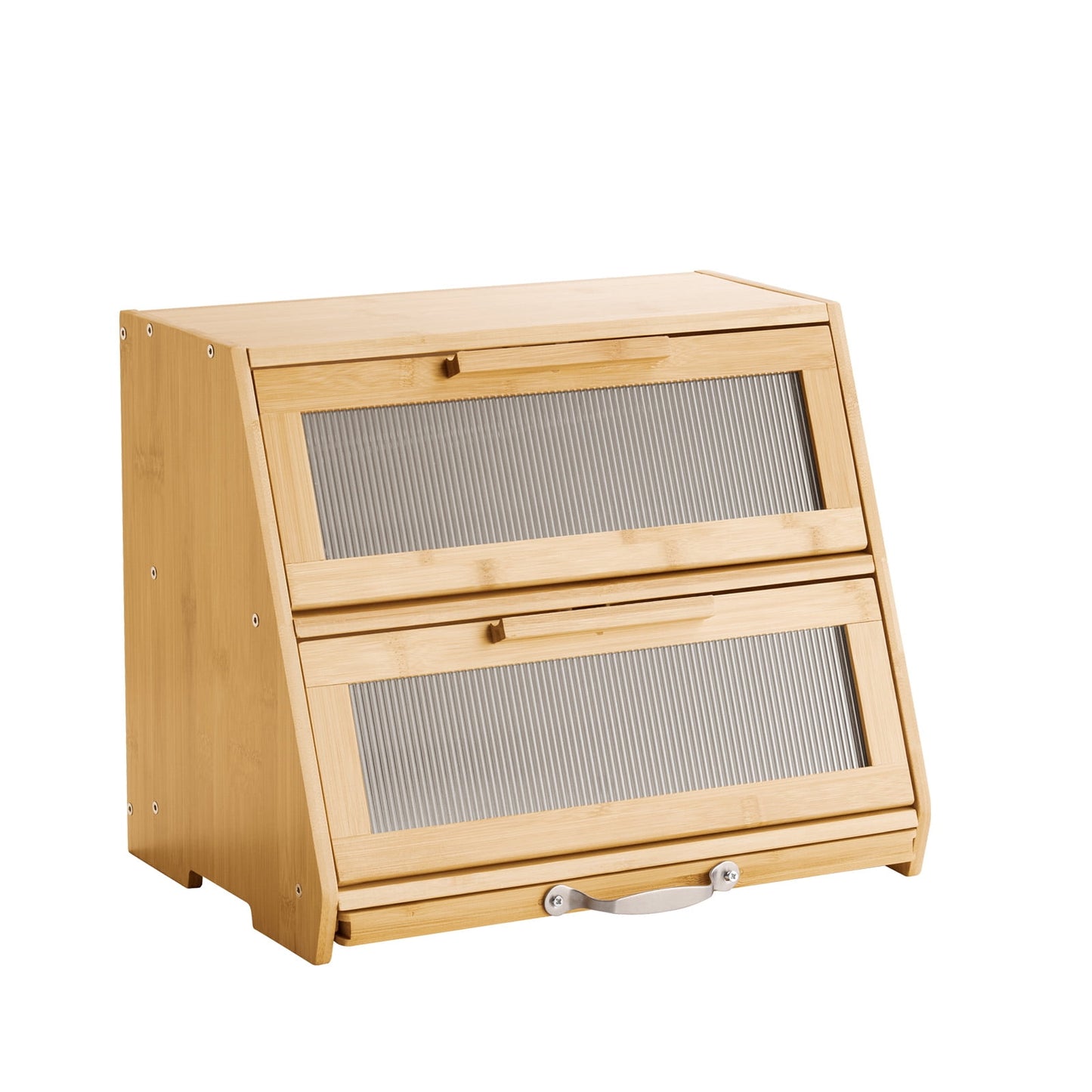 KFFKFF Double-Layer Bamboo Bread Box for Kitchen Counter, Spacious Wooden Bread Storage Container with Acrylic Wavy Door, Ideal for Homemade Bread and Farmhouse Style Organization