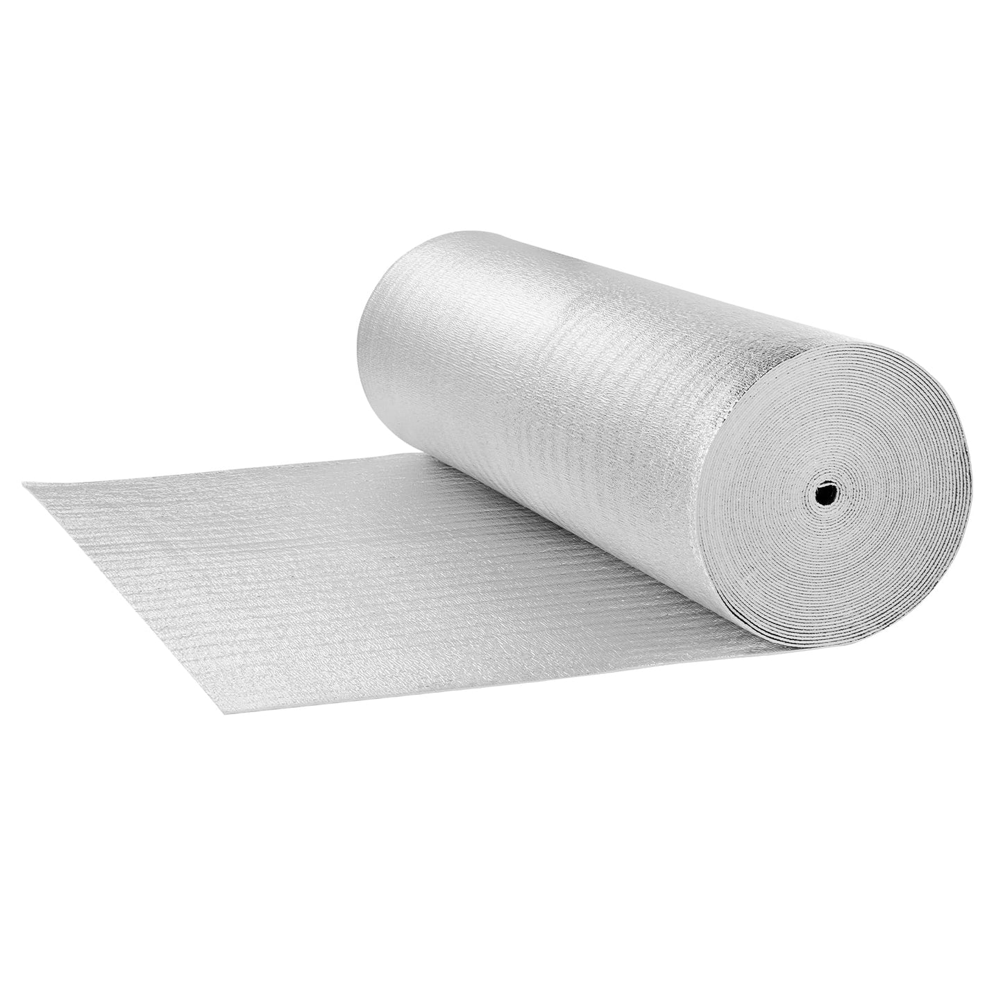 KFFKFF Dual-Layer Insulation Roll, Aluminum & Woven Fabric Heat Shield, 6.5 Mil Thickness, 48 in x 250 ft, PE Coated Aluminum Foil Radiant Barrier, Ideal for Windows, RVs, and Roofs