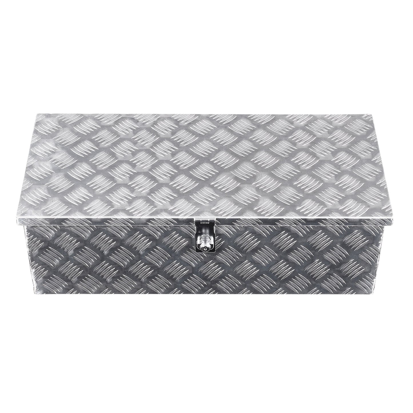 KFFKFF Durable Aluminum Truck Bed Tool Box with Striped Design, Side Handle, Lock Keys, and Secure Storage for Trailers, Pickups, RVs, and Truck Beds, 30"x13"x9.6", Silver