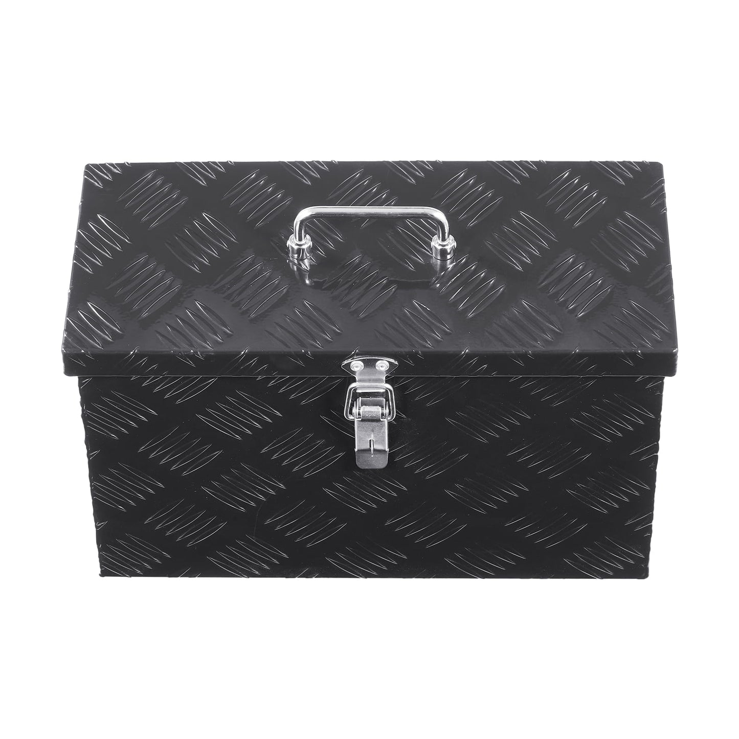 KFFKFF Durable Aluminum Truck Bed Tool Box, Textured Storage Box with Side and Top Handles, Organizer Chest for Trailers, Pickups, RVs, 16"x7.5"x10", Black