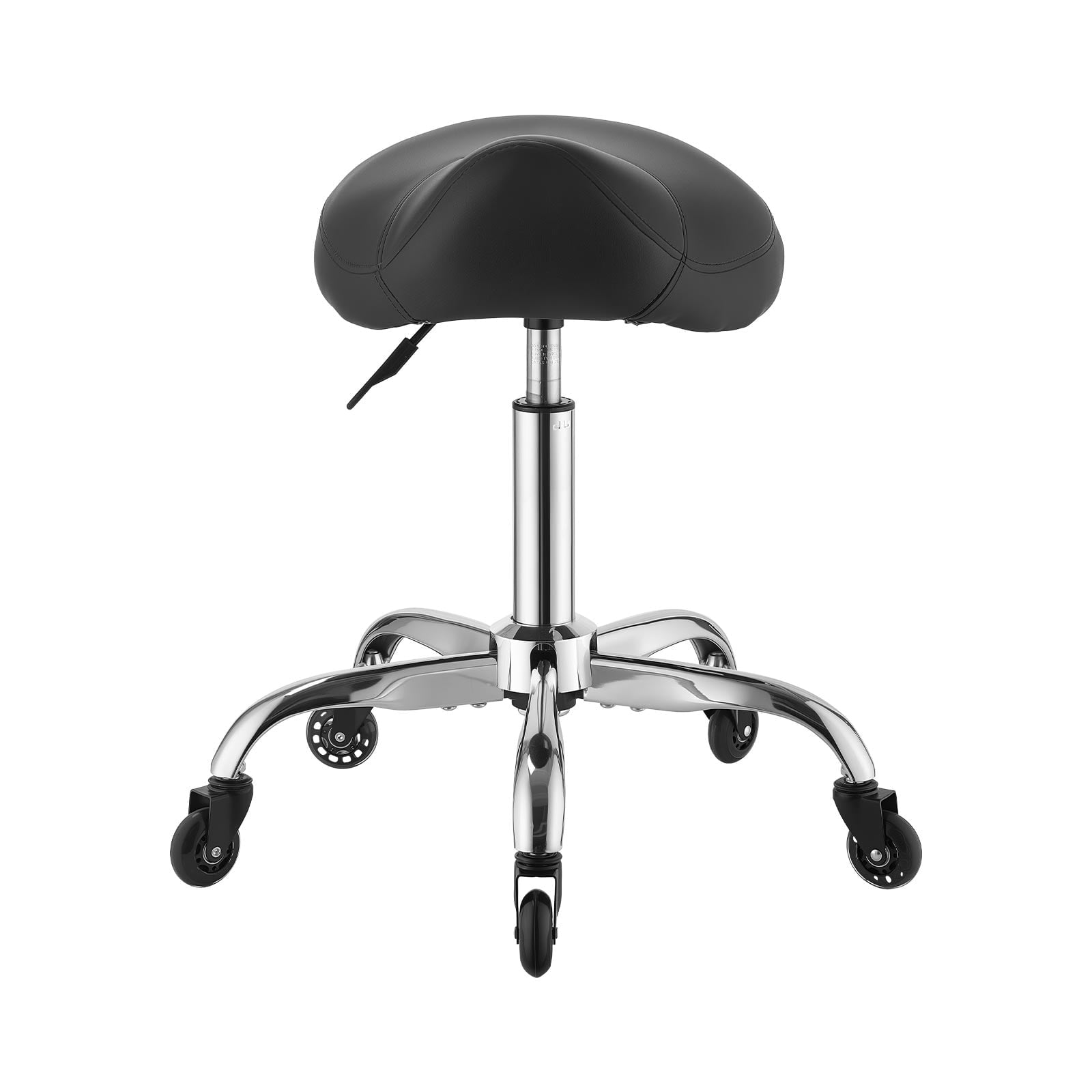 KFFKFF Ergonomic Saddle Stool with Wheels, 500 lbs Capacity, Adjustable Height, Smooth Casters, PU Leather Seat, 360Â° Swivel Rolling Chair for Salon, Spa, Bar, Home, Medical, Black