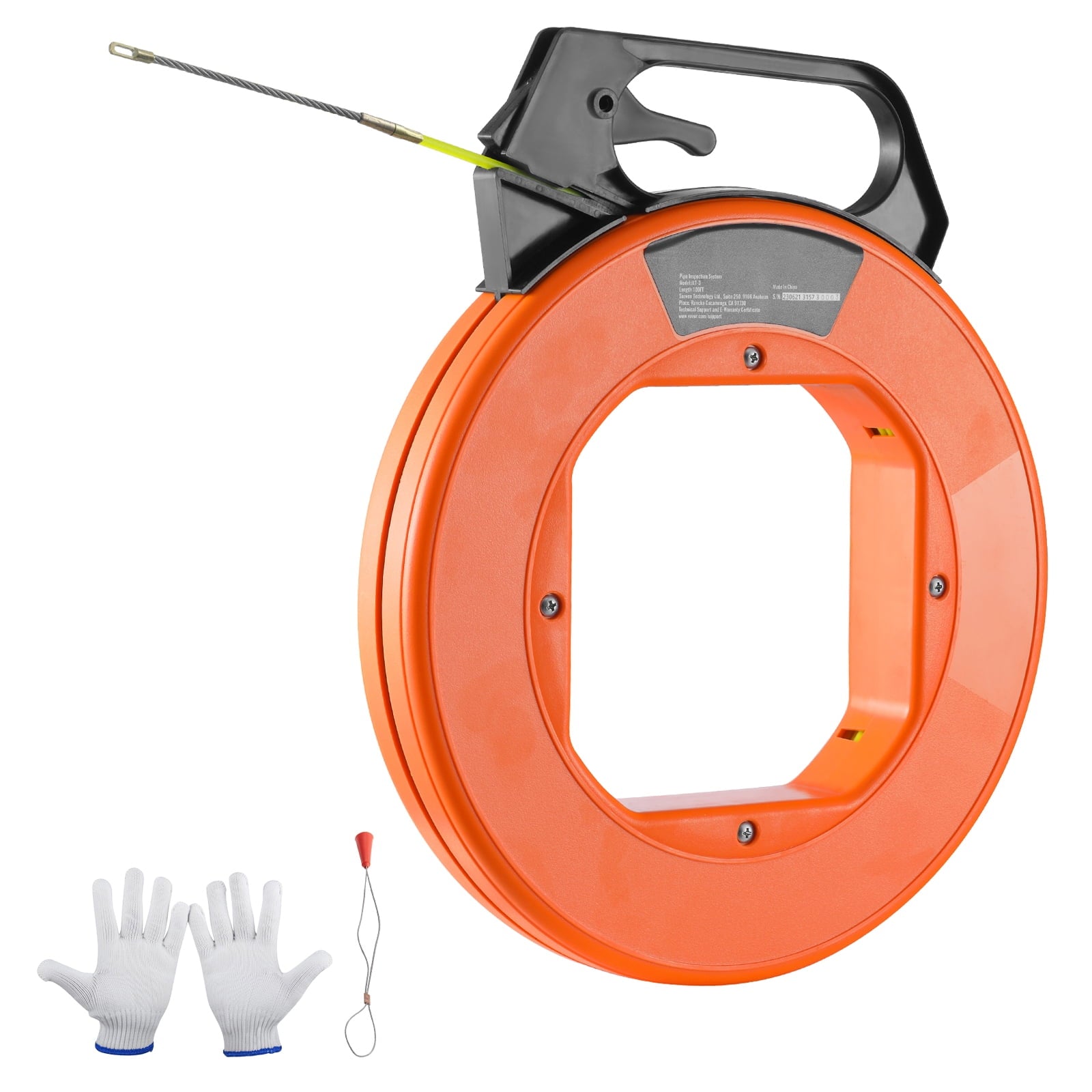 KFFKFF Fish Tape, 100 ft, 3/16-inch, Fiberglass Cable Guide, Durable Casing & Handle, Easy-to-Use Wire Navigation Tool, Flexible for Wall & Electrical Conduit Use, Insulation