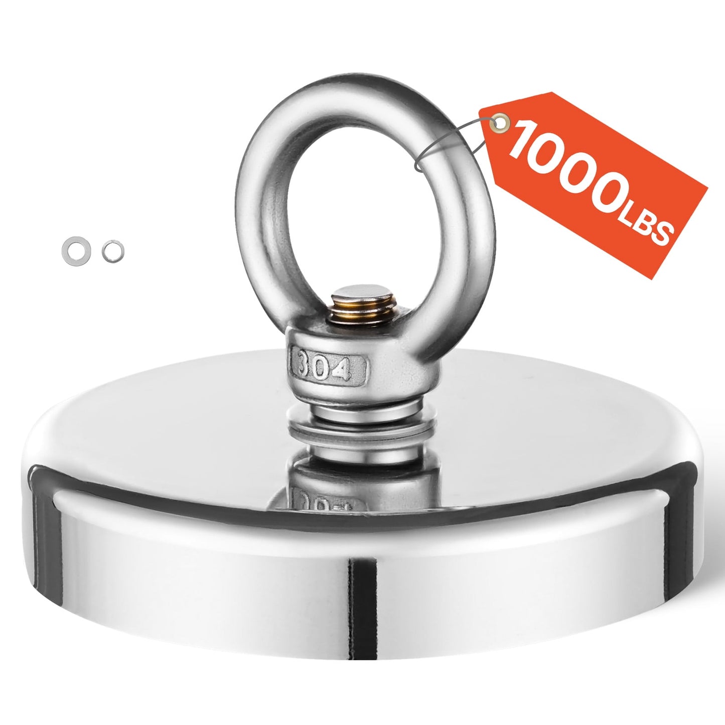 KFFKFF Fishing Magnet with 1000 lbs/454 kg Pulling Capacity, Durable Neodymium Magnet, Rare Earth Design with Handle, 2.72 in/69 mm Diameter for River Retrieval, Magnetic Fishing