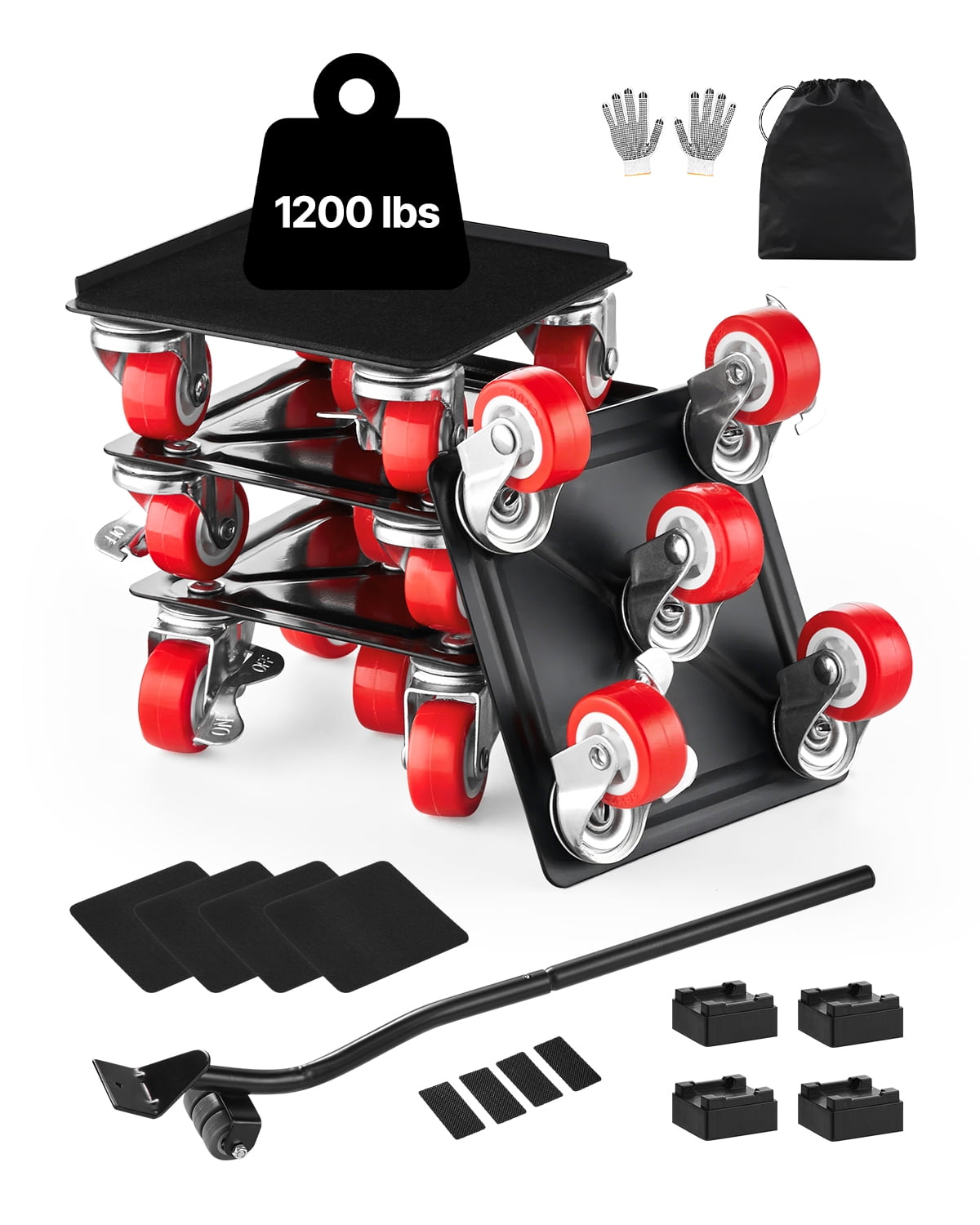 KFFKFF Furniture Dolly with 1200 lbs Capacity, Heavy-Duty Movers with 5 Swivel Wheels, Carbon Steel Platform, and Lifting Tool Set for Moving Appliances, Sofas, Refrigerators, and Washing Machines