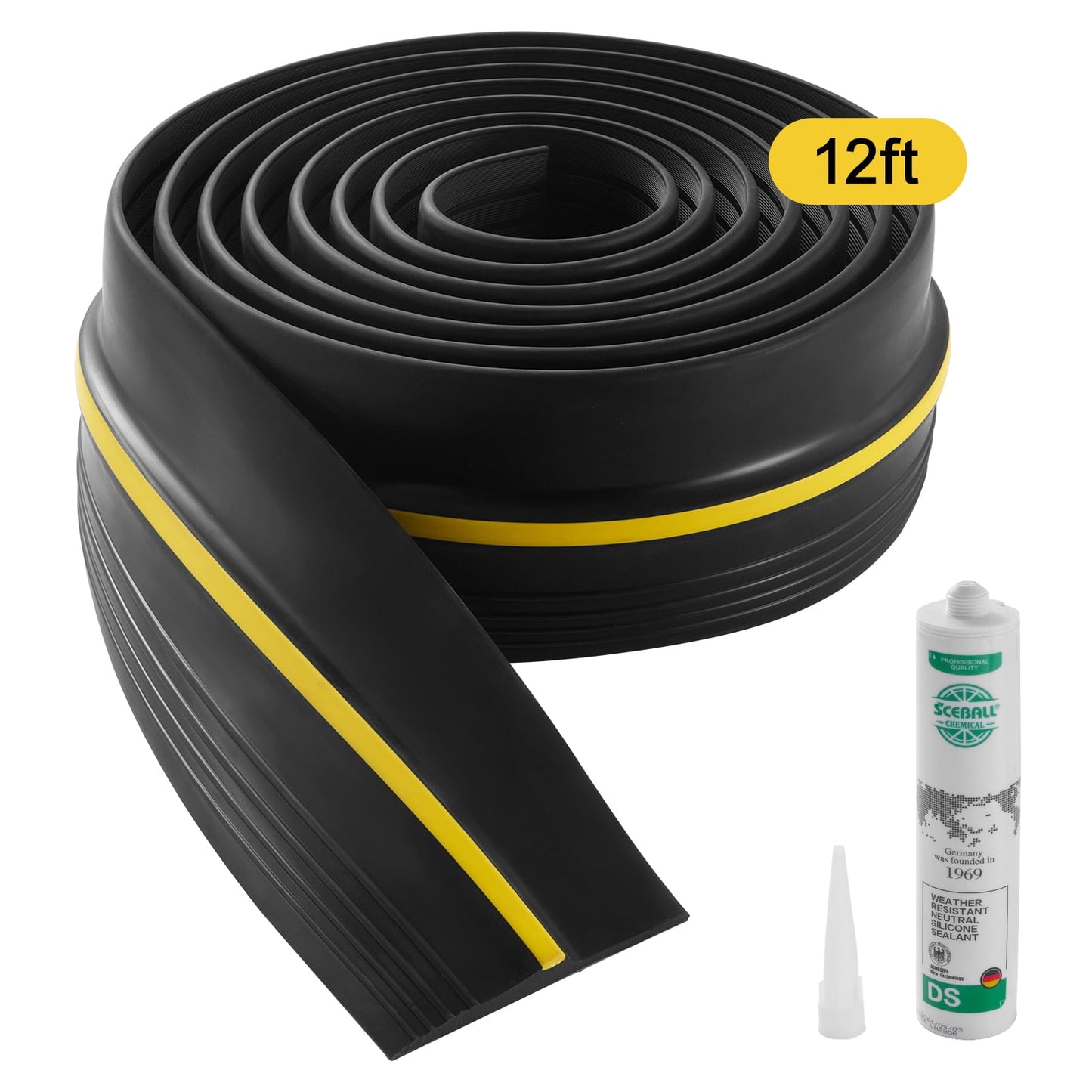 KFFKFF Garage Door Protective Seal Strip, 12 FT Standard Garage Door Ground Seal Strip with Glue, Garage Door Base Climate-Resistant Strip, Enhanced Dense PVC DIY Climate Control Replacement, Black