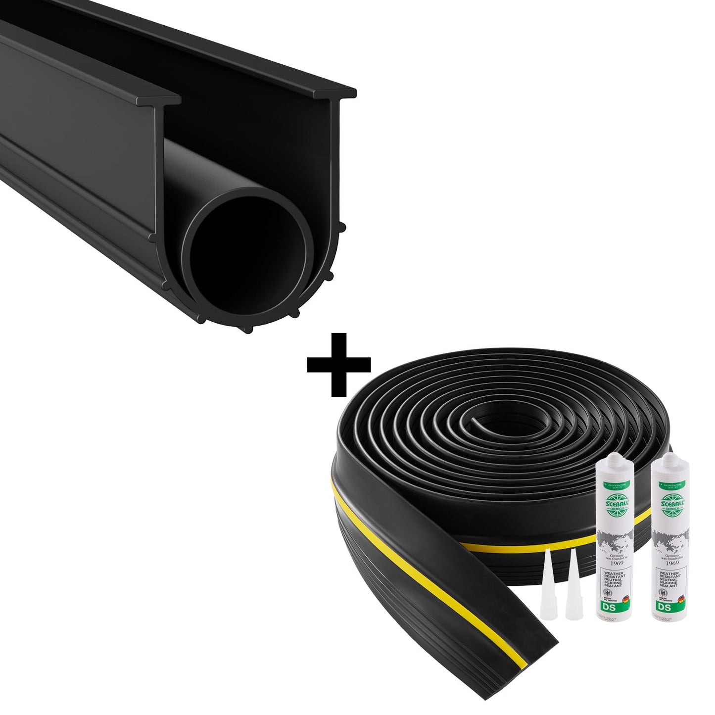 KFFKFF Garage Door Threshold and Bottom Seals Kit, 20 FT U-Shape with O-Ring Universal Weatherproof Bottom Seal, PVC Material, Includes Adhesive Weatherproof Threshold Seal Strip, Black