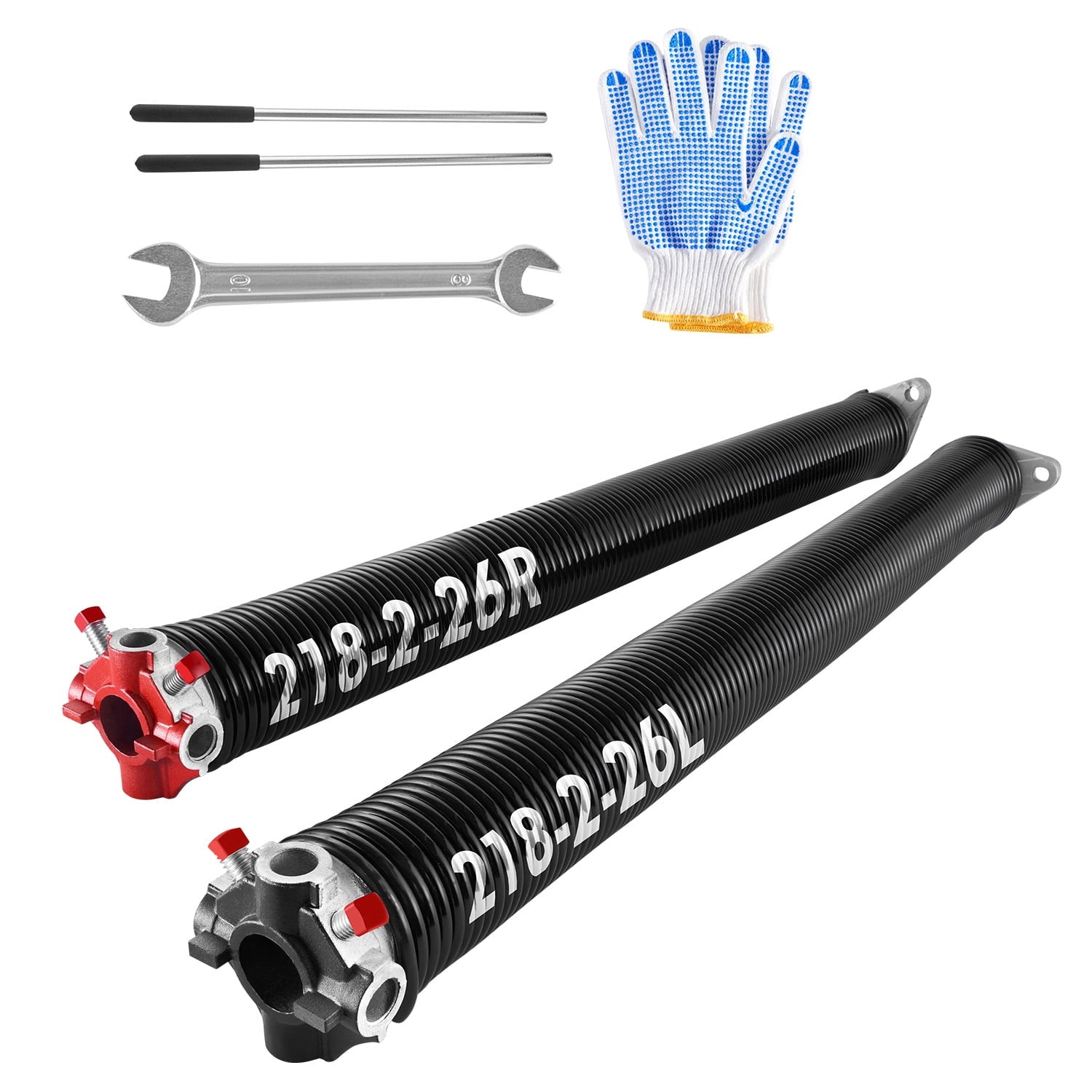 KFFKFF Garage Door Torsion Springs, Set of 0.218 x 2 x 26 in, 16000 Cycles, Black Coated for Replacement, Includes Non-Slip Winding Bars, Gloves, and Mounting Wrench