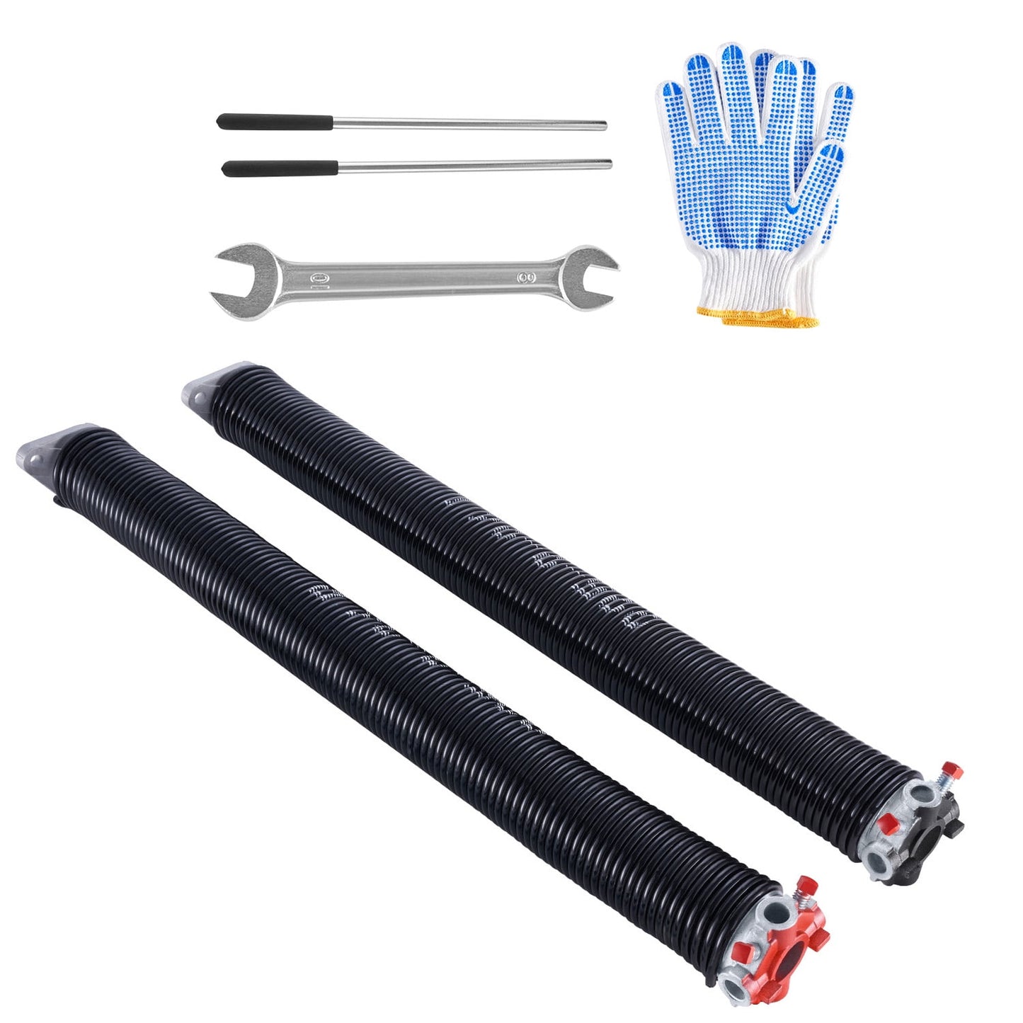 KFFKFF Garage Door Torsion Springs, Set of 0.225 x 2 x 24 in, 16000 Cycles, Black Electrophoresis Coating for Replacement, Includes Winding Bars, Gloves, and Mounting Wrench