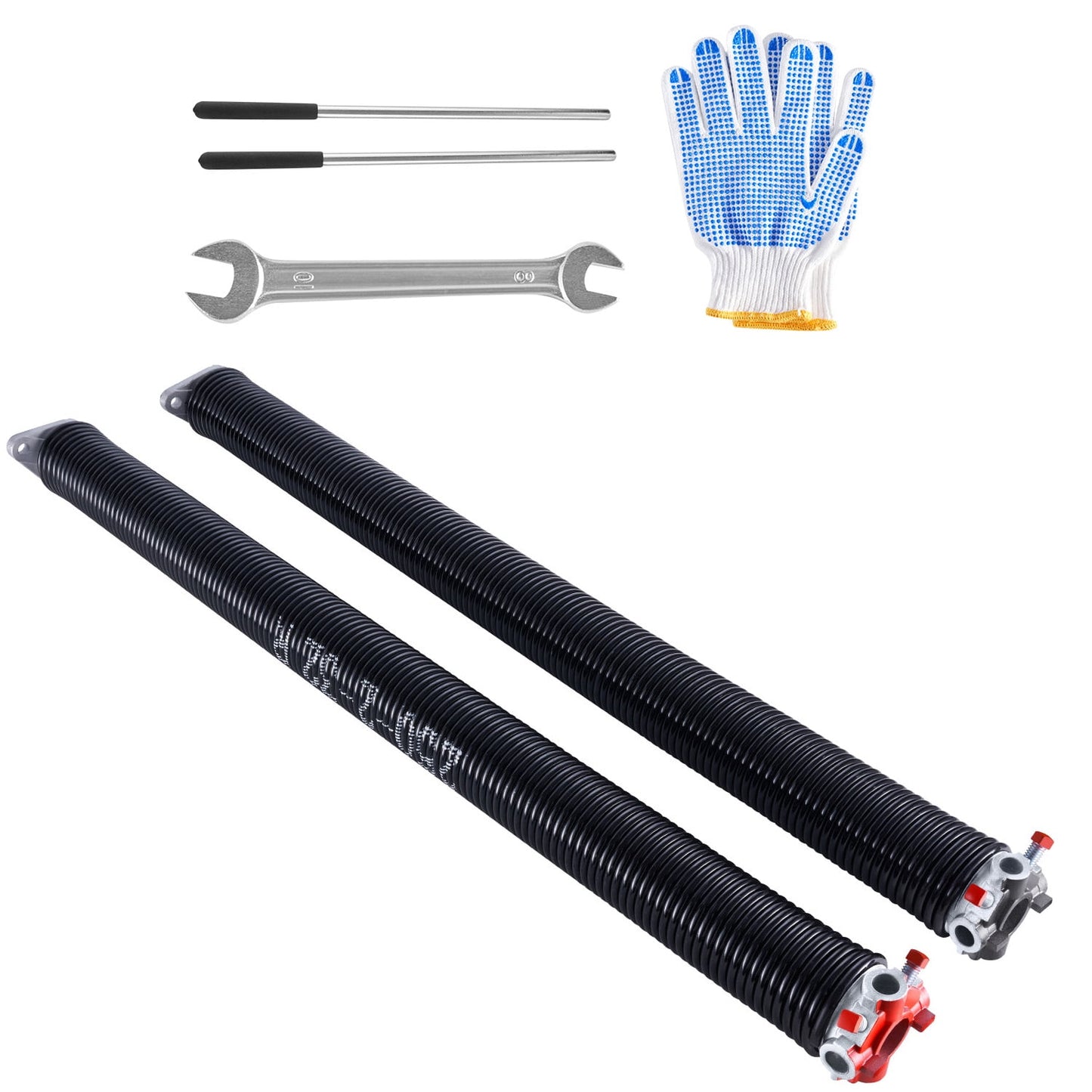 KFFKFF Garage Door Torsion Springs, Set of 0.25 x 2 x 32 in, 16000 Cycles, Black Electrophoresis Coated for Replacement, Includes Non-Slip Winding Bars, Gloves, and Mounting Wrench