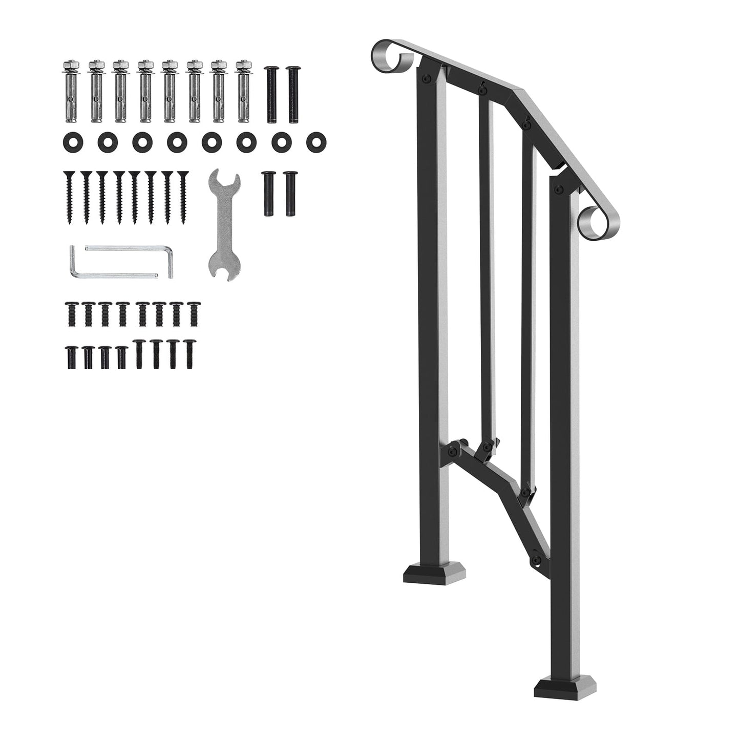 KFFKFF Handrails for Outdoor Steps, 1-2 Step Stair Railing Kit, Durable Carbon Steel Handrails with Installation Accessories, Stair Rails for Elderly, Suitable for Concrete Steps, Porch