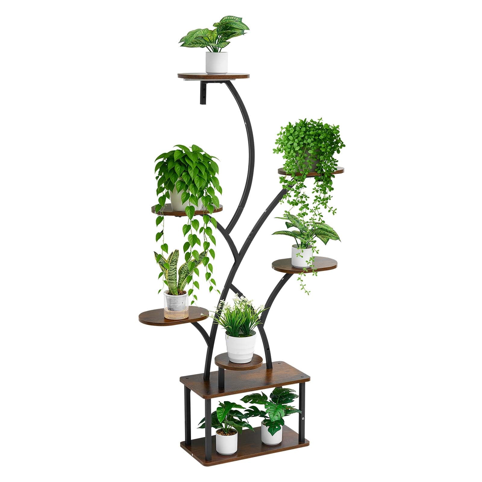 KFFKFF Indoor Plant Stand with Grow Lights, 62-Inch Tall 8-Tier Shelf, Metal Corner Plant Holder, Adjustable Timer & Brightness, Tree-Shaped Display Rack for Living Room or Balcony