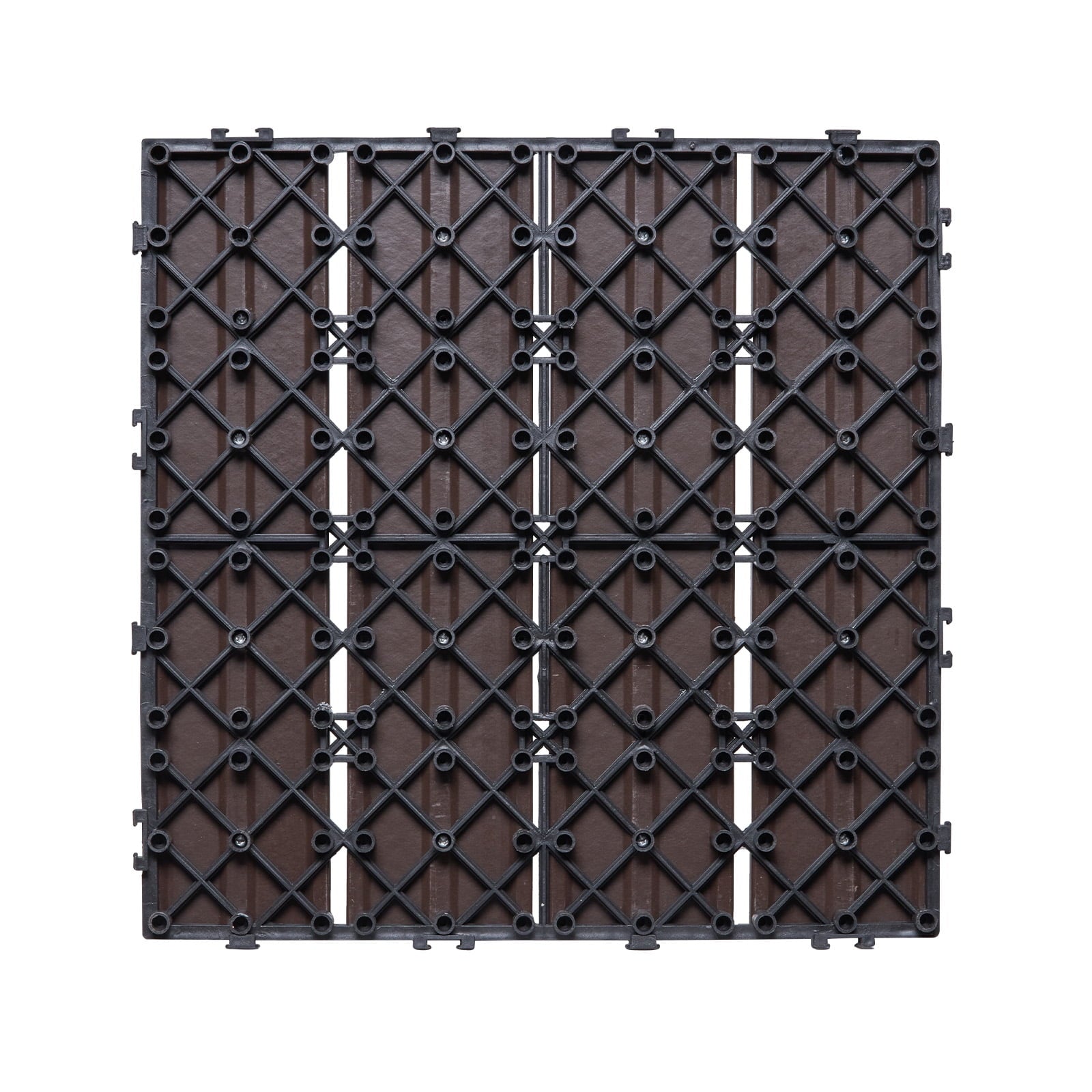 KFFKFF Interlocking Deck Tiles, Plastic Wood, 10-Pack, 12"x12" Waterproof Outdoor Flooring for All Weather, Ideal for Patio, Porch, Poolside, Balcony, and Backyard, Dark Brown