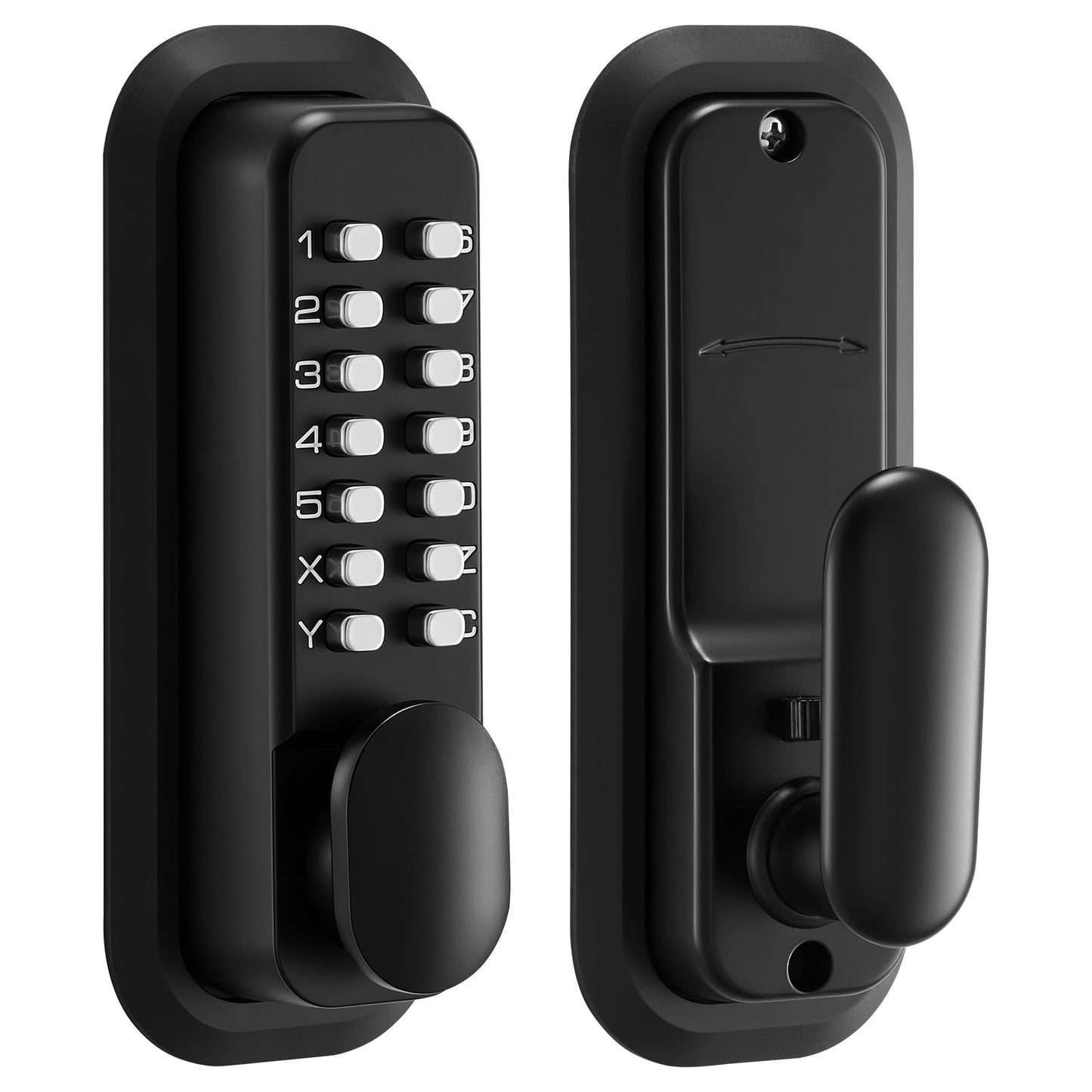 KFFKFF Mechanical Keyless Door Lock, Upgraded 2.0 Code System, 4-7 Digit Combination, Single-Sided Push Button Keypad, Auto Locking, Suitable for Garden Gates and Indoor or Outdoor Use, Black