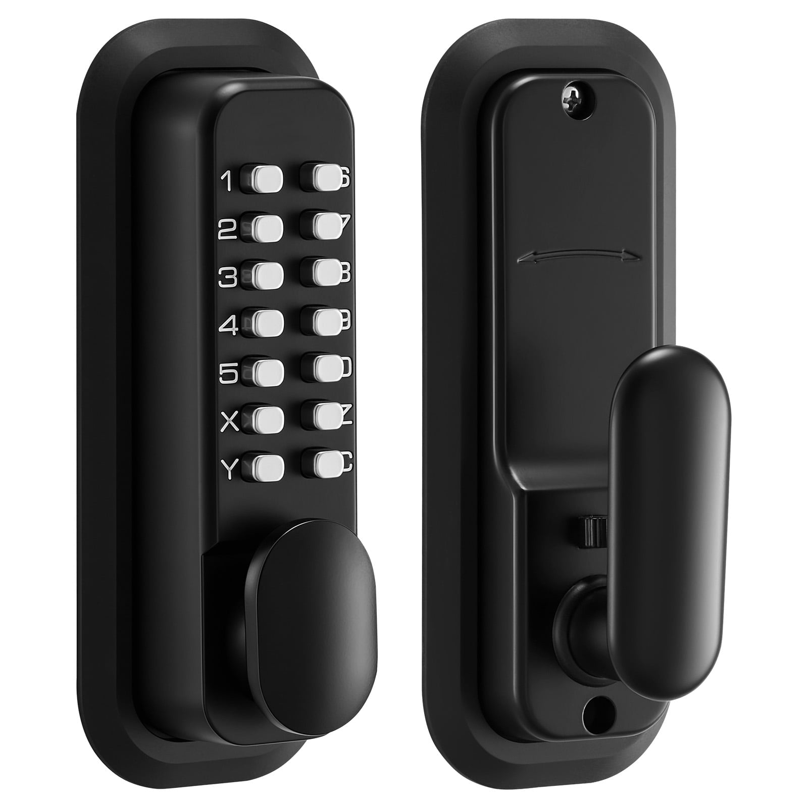 KFFKFF Mechanical Keyless Door Lock, Upgraded 2.0 Code System, 4-7 Digit Combination, Single-Sided Push Button Keypad, Auto Locking, Suitable for Garden Gates and Indoor or Outdoor Use, Black