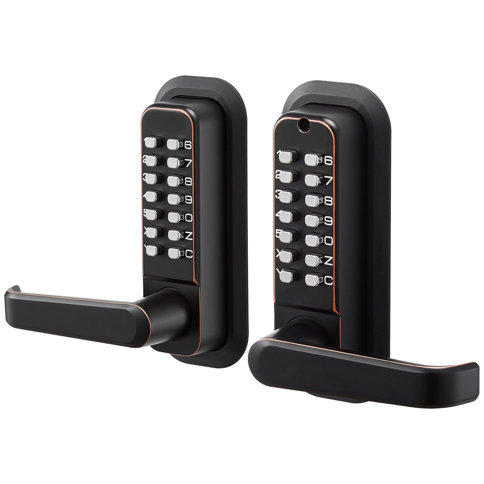 KFFKFF Mechanical Keyless Entry Door Lock, 2.0 Code Upgrade, 4-7 Digit Combination, Dual-Sided Push Button Keypad with Handle, Auto Locking Feature, Oil-Rubbed Bronze Finish