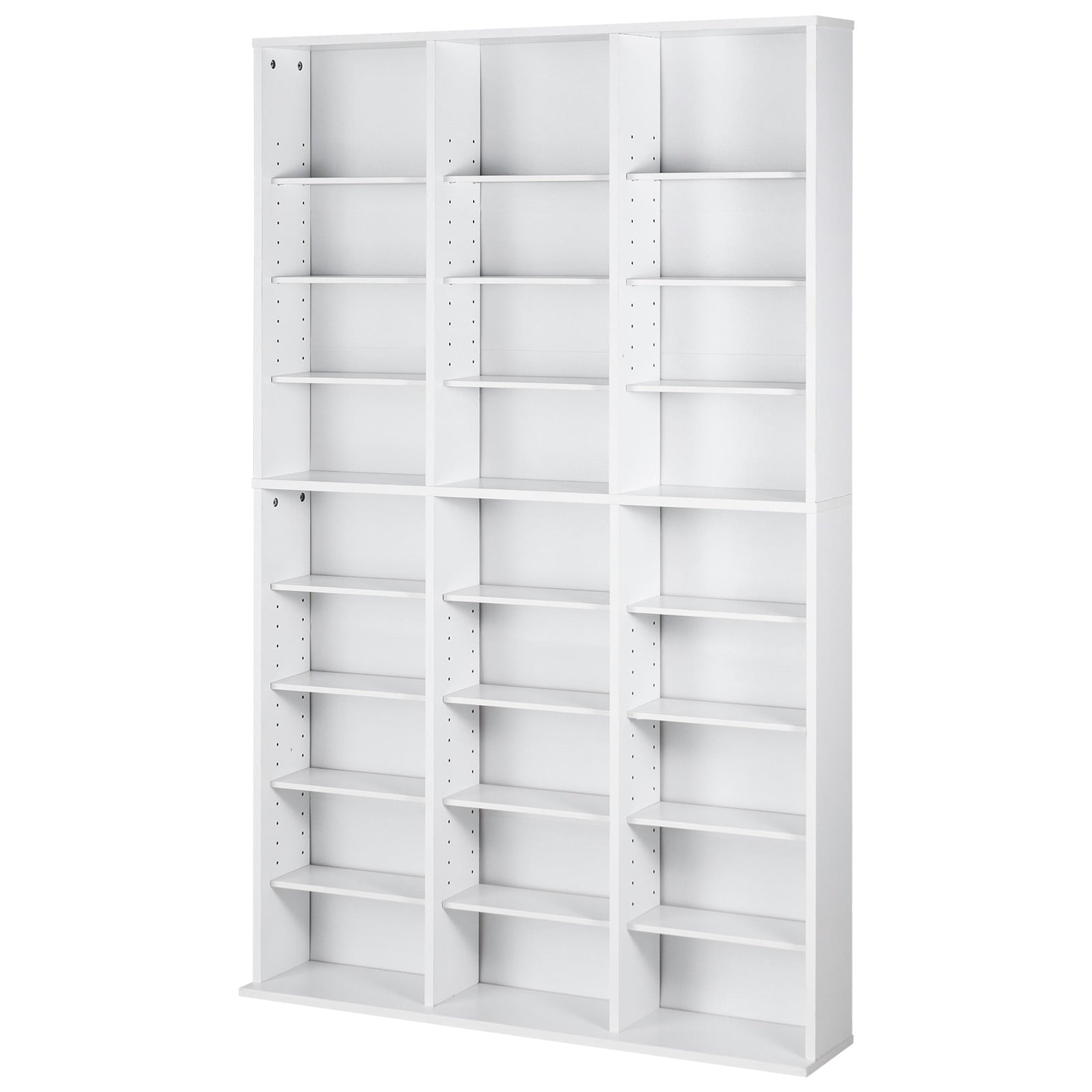 KFFKFF Media Organizer Cabinet, 9-Tier DVD Rack, Storage for 756 CDs, 27 Adjustable Sections for CDs, Movies, Video Games, White, Keeps Collections Safe & Tidy