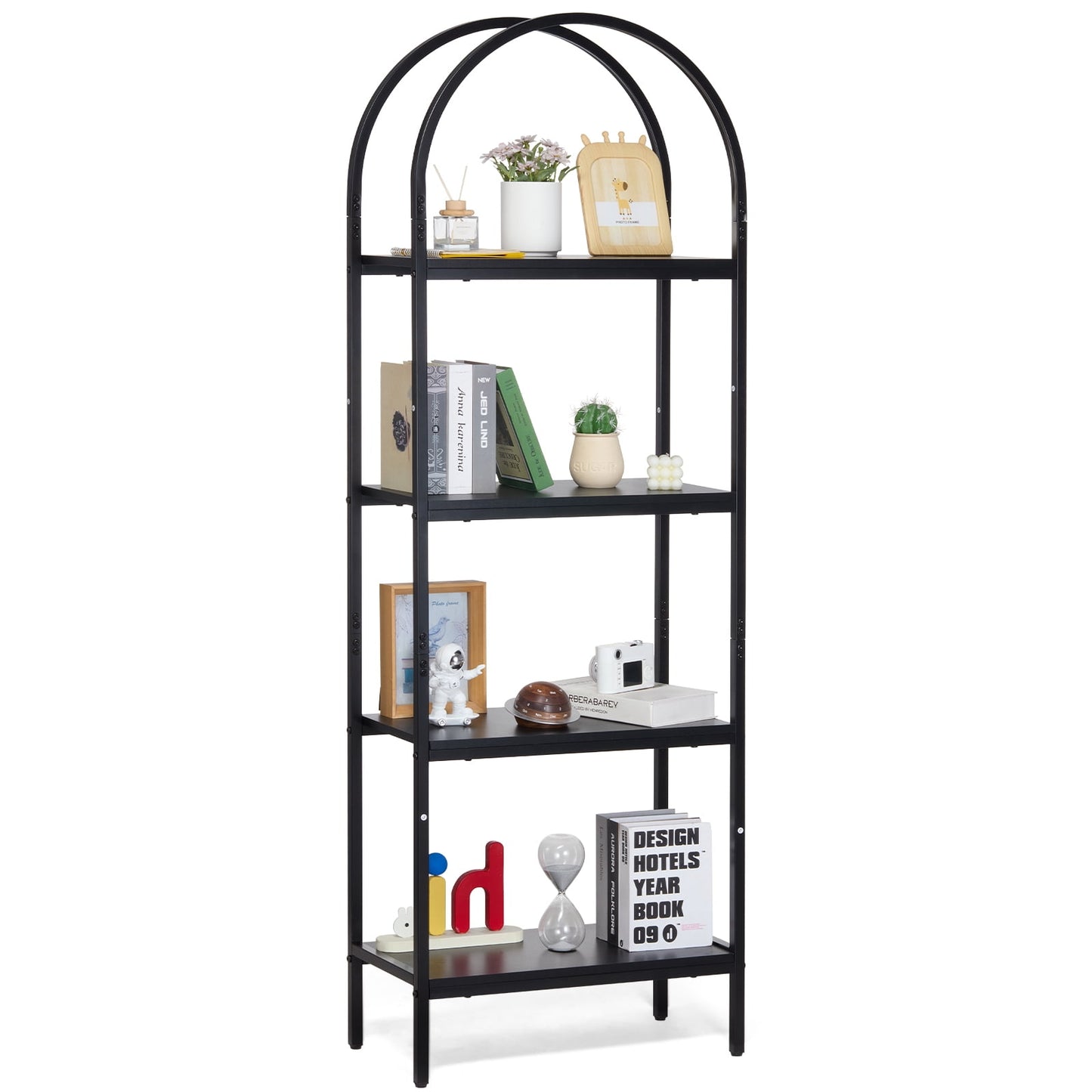 KFFKFF Metallic Shelf, Quadruple Layered Industrial Design Shelf, Compact Antique Storage Case with Open Compartments, Self-supporting Exhibition Rack