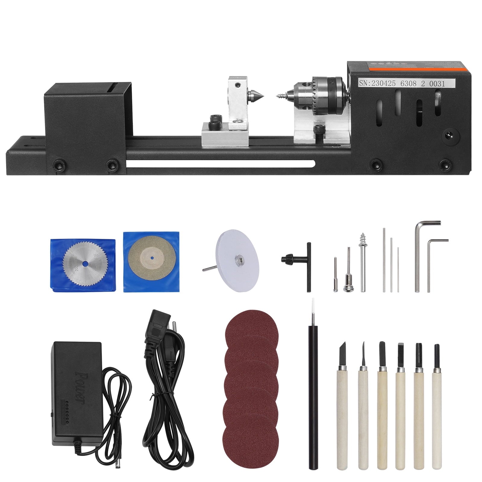 KFFKFF Mini Lathe 24V 96W Mini Wood Lathe 2.76 inch x 6.3 inch 7 Speed