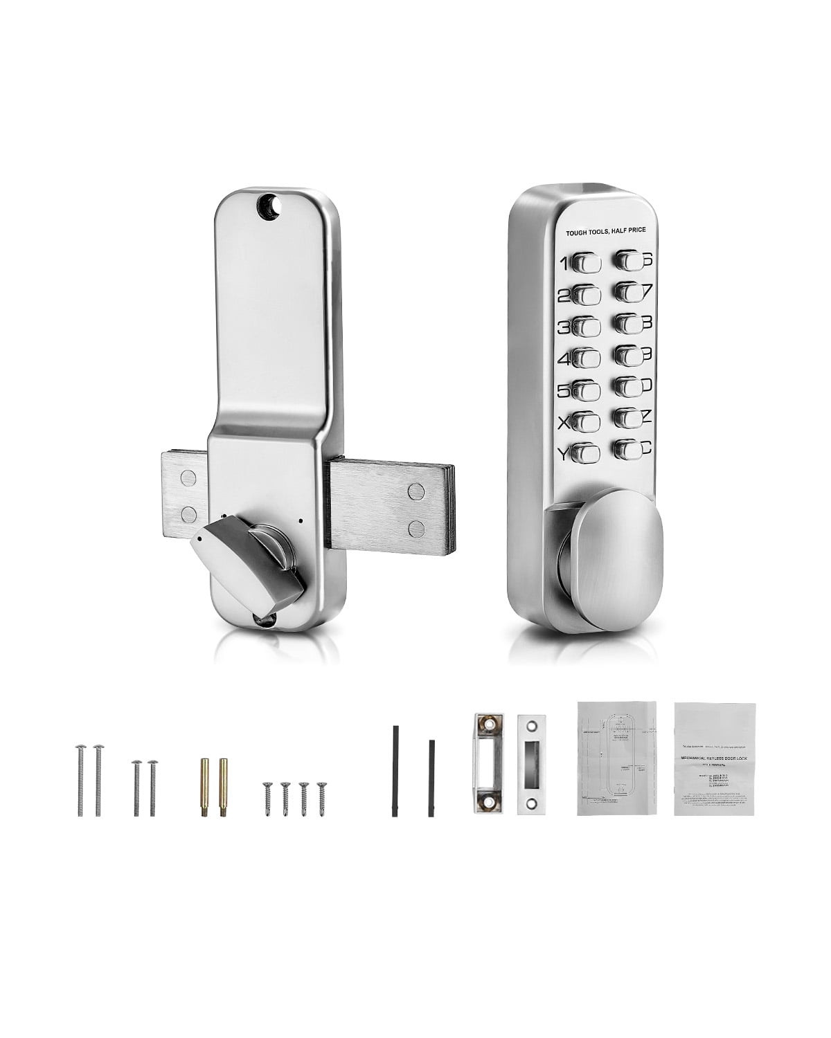 KFFKFF Non-Electronic Keyless Door Entry, 14-Key Mechanism Door Security, Adjustable Thumb-Controlled Mechanical Keypad Lock, One-Sided Zinc Alloy Water-Resistant Keyless Entry for Residential
