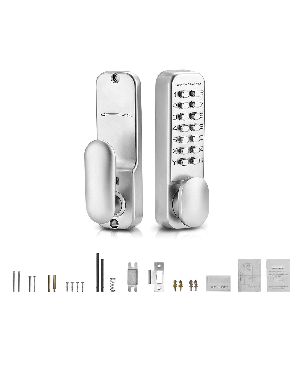 KFFKFF Non-Electronic Keyless Entry Door Secure, 14 Key Non-Digital Door Secure, Non-Electronic Keypad Door Handle, One-Sided Stainless Steel Water-Resistant Keyless Entry