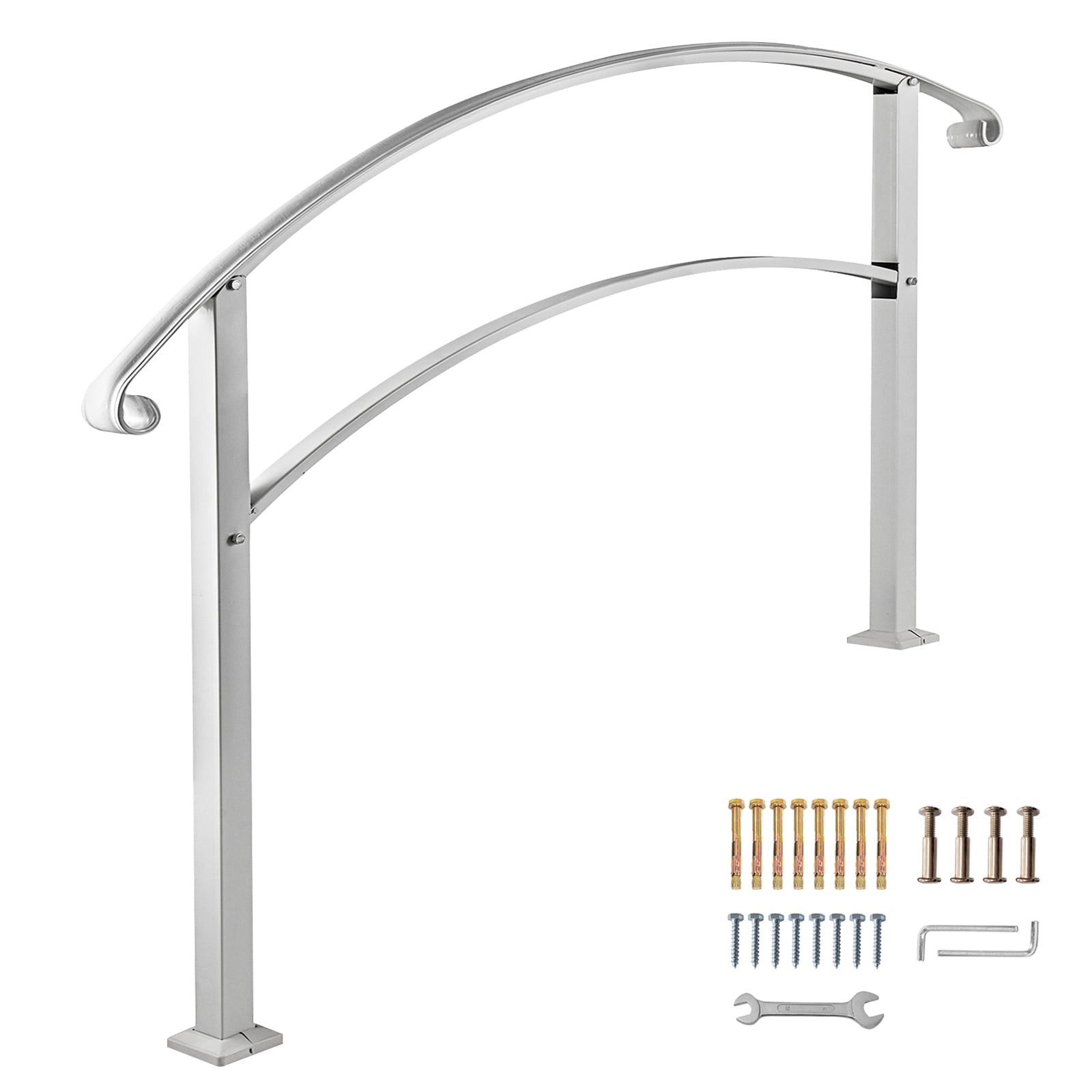 KFFKFF Outdoor Stair Handrails, Suitable for 1 or 3 Steps, White Iron-Made Railing, Adaptable Front Porch Rail, Transitional Handrails for Concrete or Wooden Steps