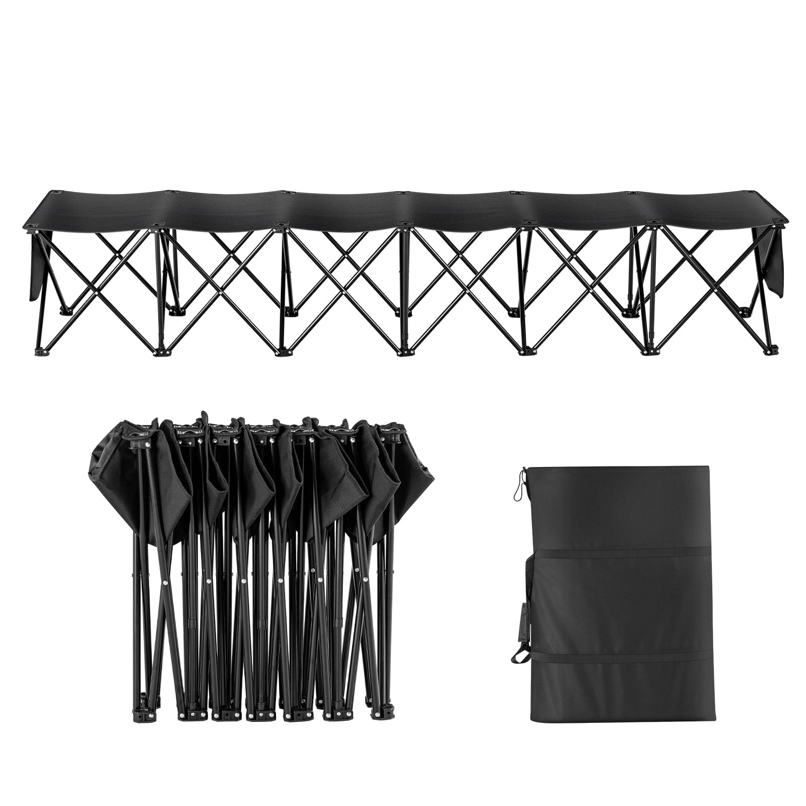 KFFKFF Portable Collapsible Bench, 6-Person Seating, Foldable Team Bench for Outdoors, Includes Carrying Case, Ideal for Soccer, Camps, Fishing, Quick Setup, No Assembly Required, Black