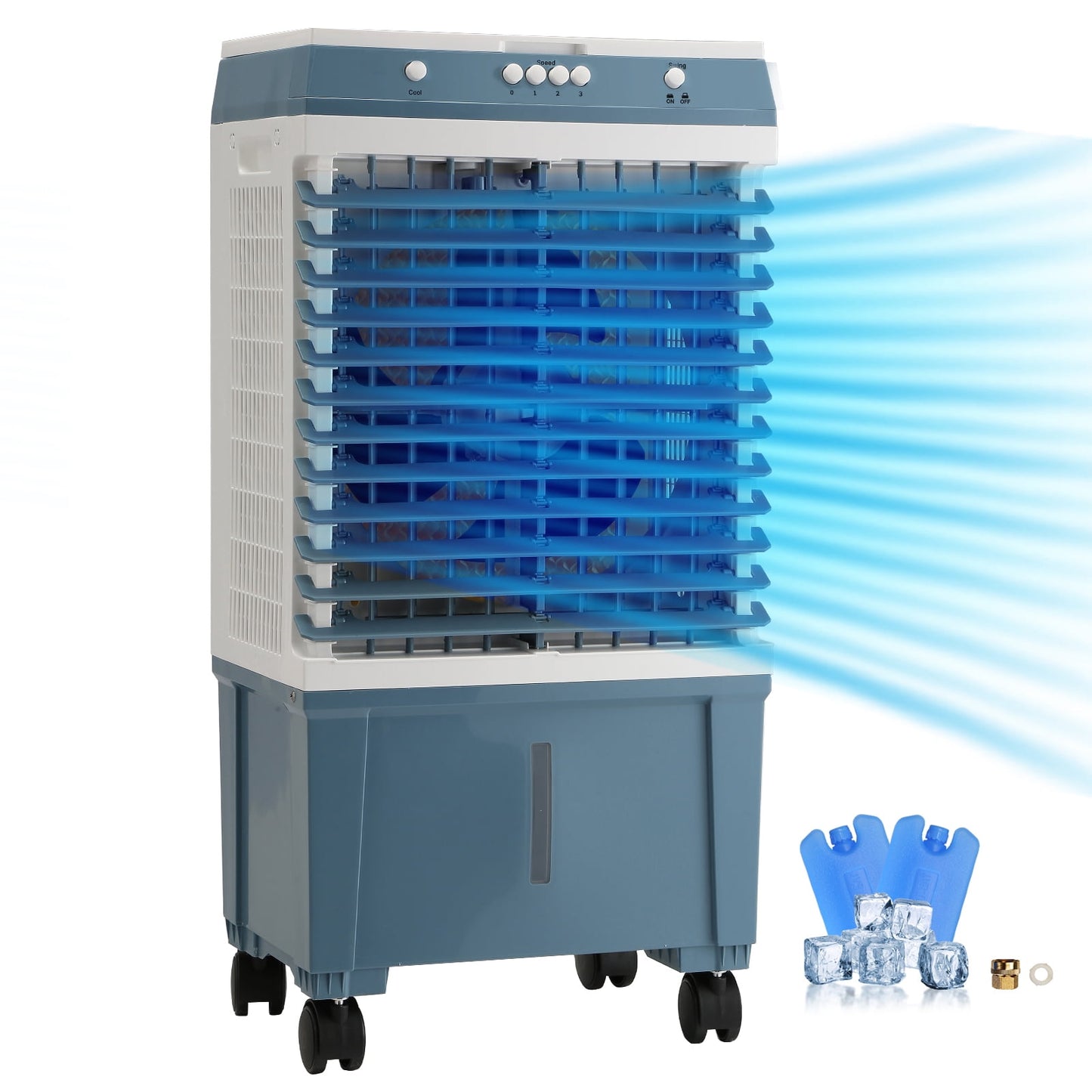 KFFKFF Portable FCC Certified Evaporative Air Cooler, Adjustable 3â€‘Speed Control, 5â€‘Gallon Capacity, 15 x 10.7 x 30.7 in