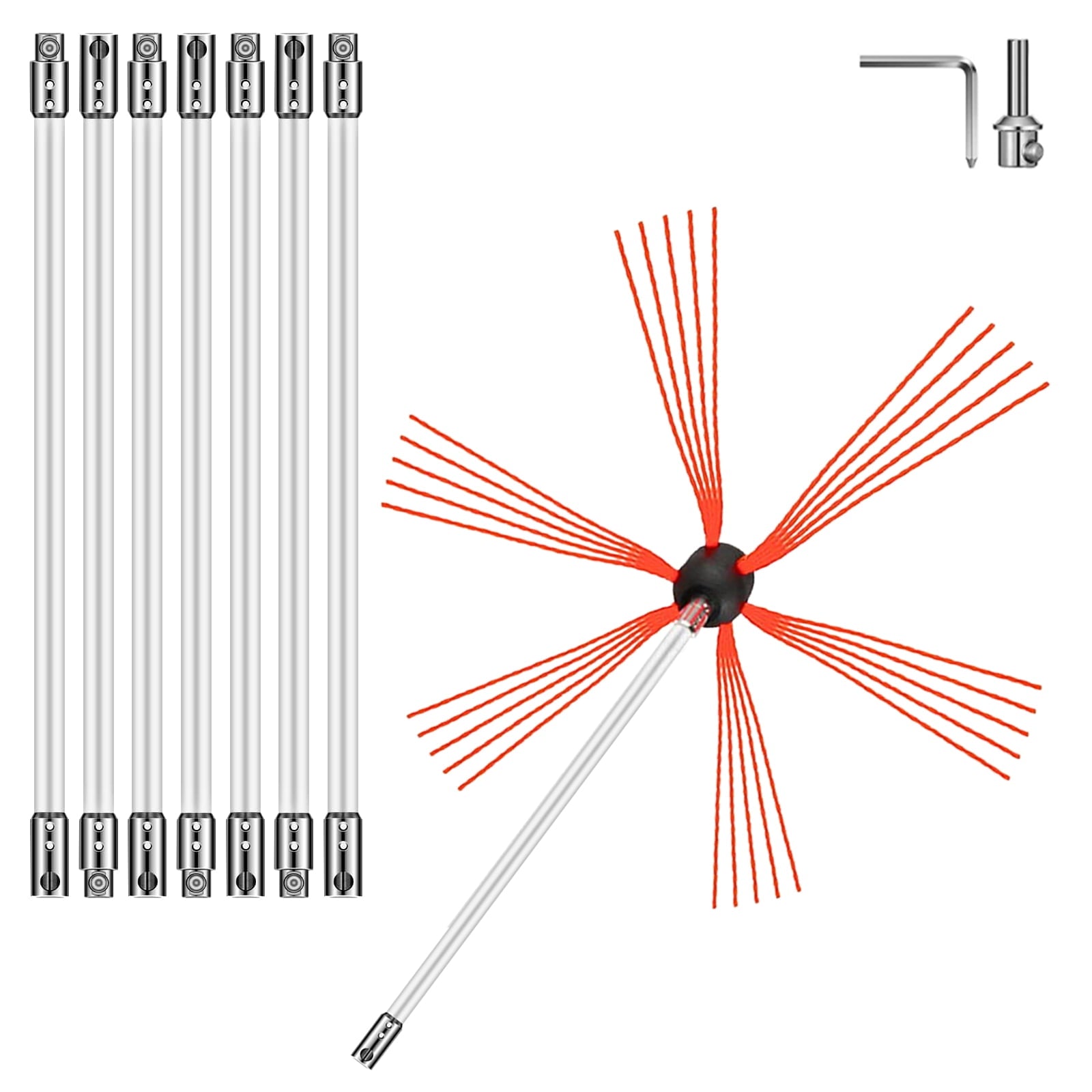KFFKFF Power Sweep Flu-Flex Flexible chimney rods for Liners Brush Head brass fittings