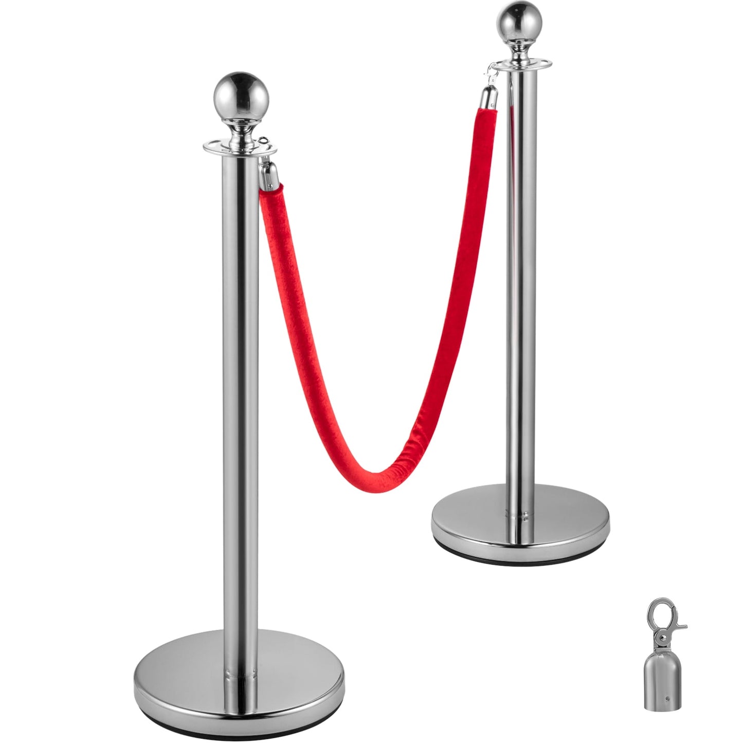 KFFKFF Public Management Posts, 4 Units Silver Post Set, Post Set with 5 ft/1.5 m Crimson Velvet Cord, Public Guidance System
