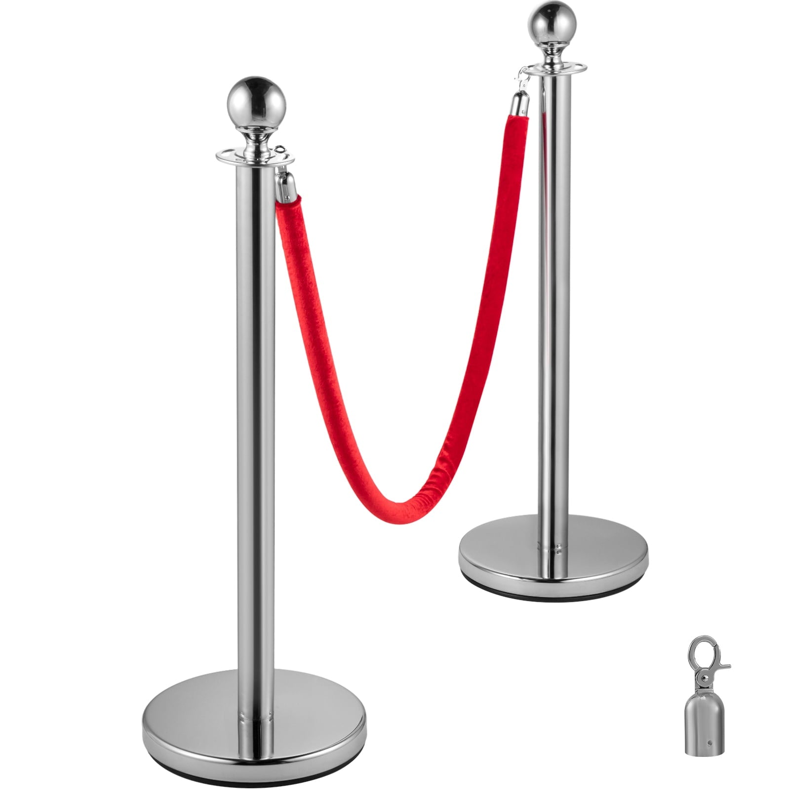 KFFKFF Public Management Posts, 4 Units Silver Post Set, Post Set with 5 ft/1.5 m Crimson Velvet Cord, Public Guidance System