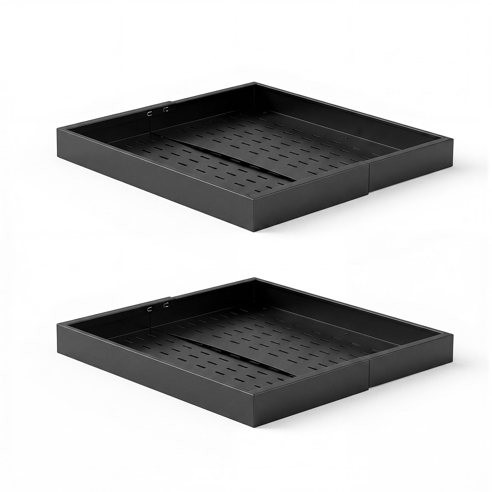 KFFKFF Pull-Out Cabinet Organizer, 2-Pack Adjustable Width (12.2"-18.9"), 20.47" Deep Sliding Drawers for Kitchen Pantry Cabinets, Includes Nano Adhesive Strips, Black