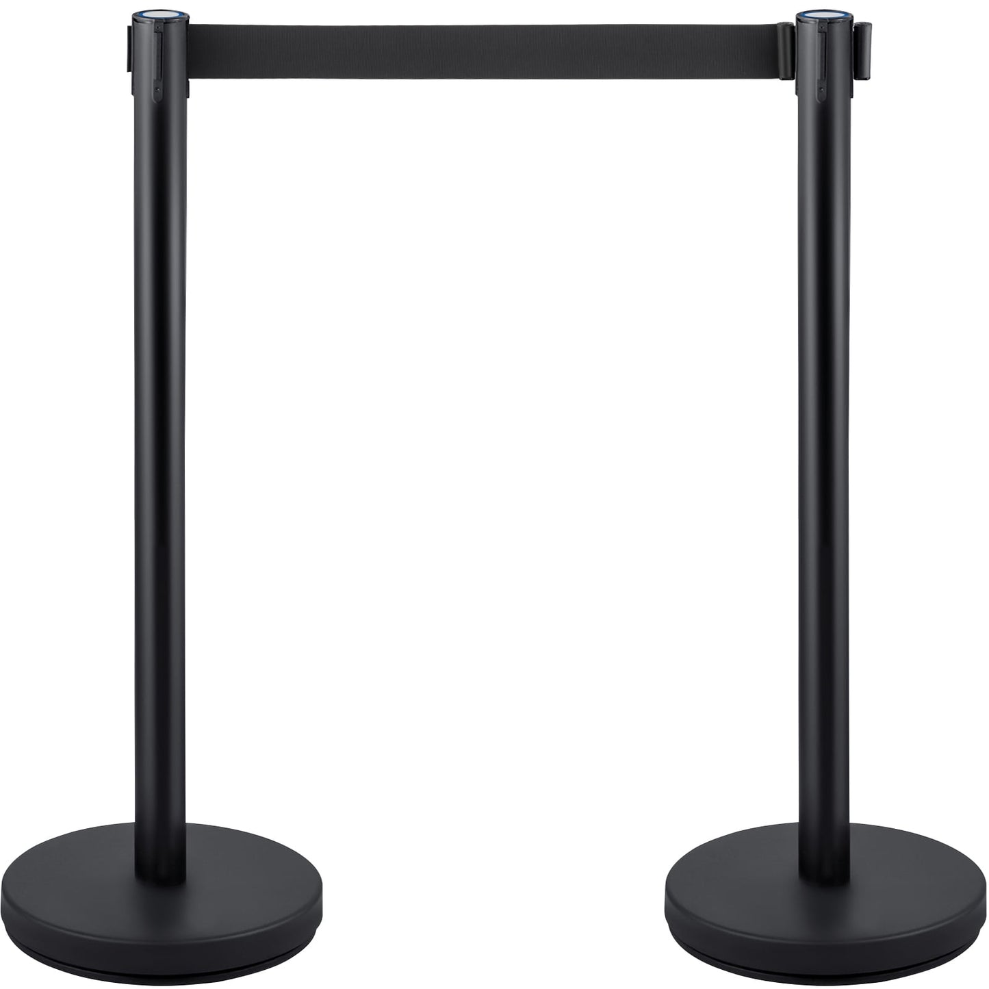 KFFKFF Queue Management Posts, 4 Units in a Set, Complete with 6.6 ft/2 m Retractable Black Belt, Black Public Management Barrier with Concrete and Metal Foundation - Simple Connection Setup