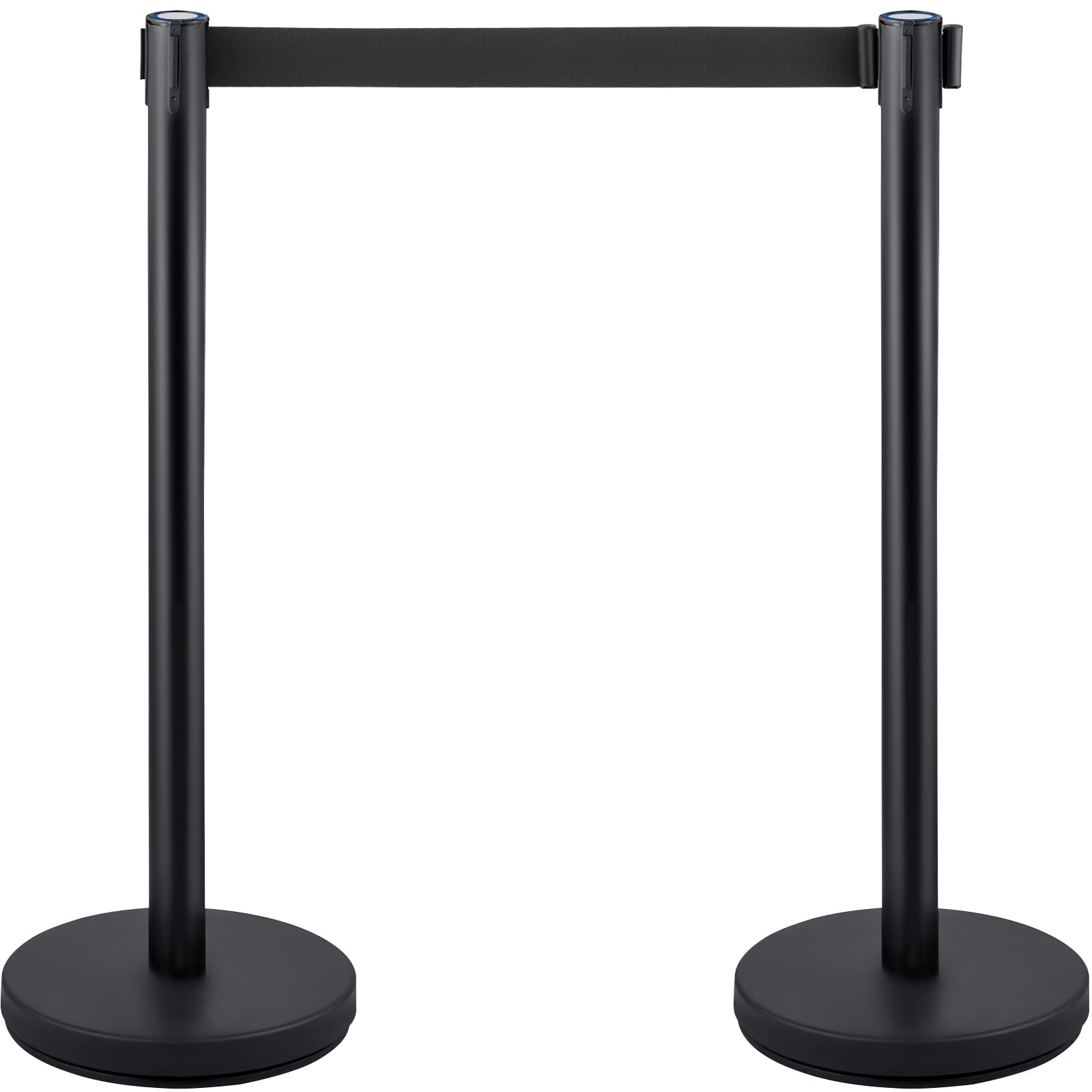 KFFKFF Queue Management Posts, 4 Units in a Set, Complete with 6.6 ft/2 m Retractable Black Belt, Black Public Management Barrier with Concrete and Metal Foundation - Simple Connection Setup