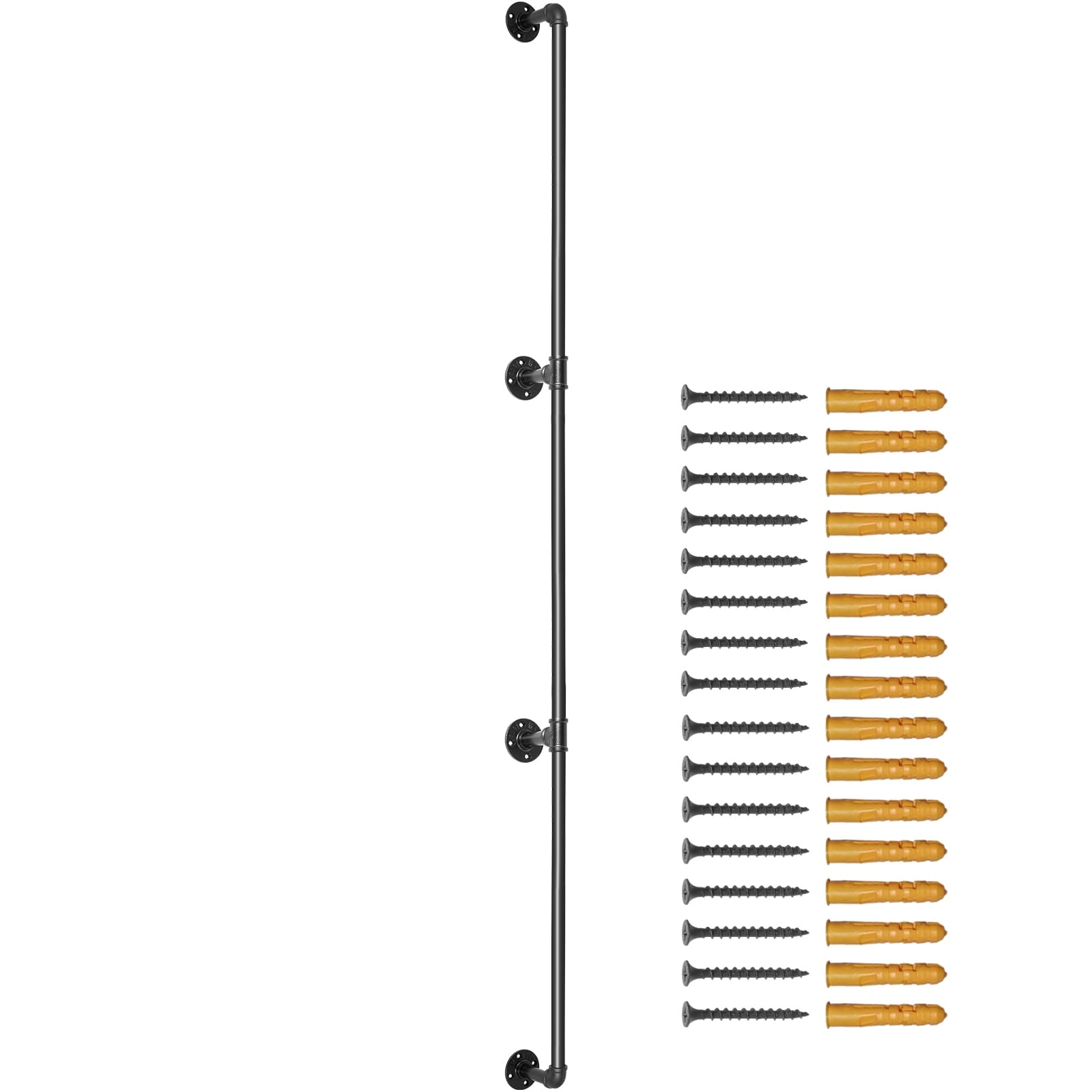 KFFKFF Rail for Stairs, 8FT Handrail for Steps, Supports up to 440LBS with Carbon Steel Construction,Industrial-Style Handrail with Wall Brackets,Rounded Wall Railings for Both Inside and Outside Use