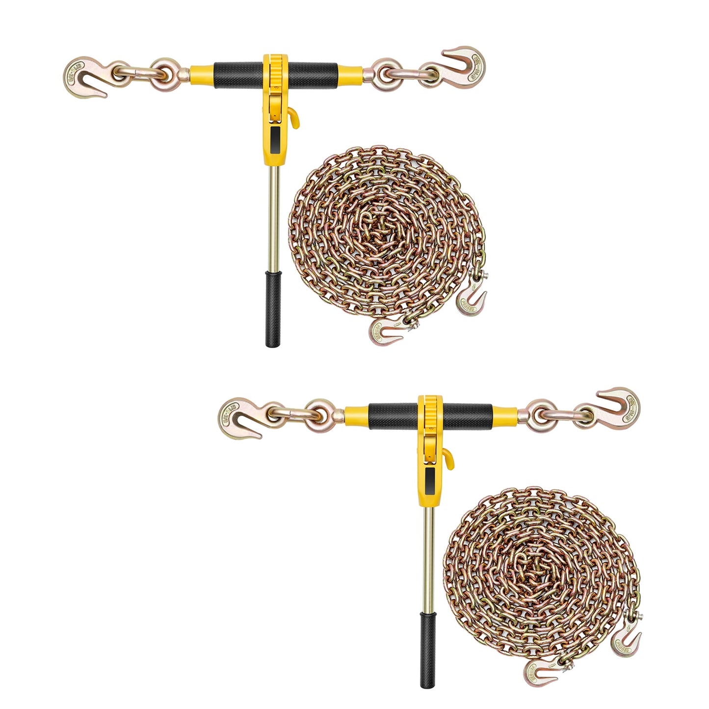KFFKFF Ratchet Chain Binder with 5/16 in x 10 ft G80 Chains, 8000 lbs Load Capacity, Chains and Binders Set for Securing, Towing, Logging, and Lifting Tasks