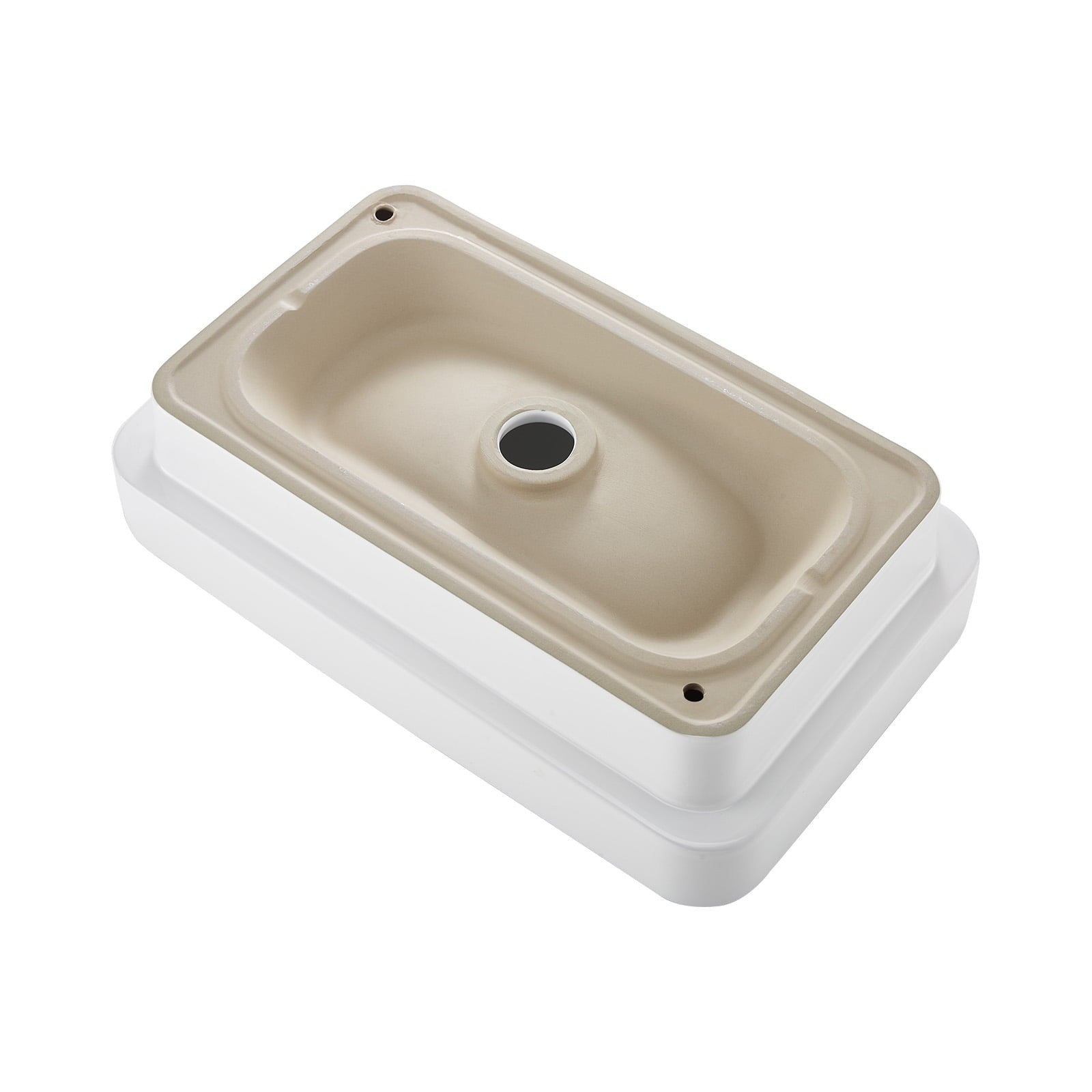 KFFKFF Rectangular Semi-Recessed Bathroom Sink, 19.29 x 12.01 Inch White Ceramic Basin with 1-3/4 Inch Drain Hole, Drop-In Modern Vanity Wash Bowl for Compact Spaces