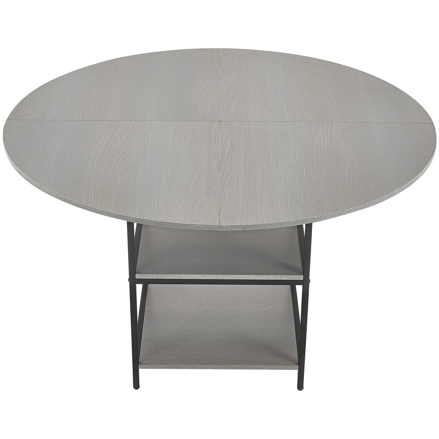 KFFKFF Round Dining Table, 47-inch Wooden Table for 4-6 People, Contemporary Circular Dining Furniture with Storage Shelf and Sturdy Metal Legs, Ideal for Home, Kitchen, or Living Room