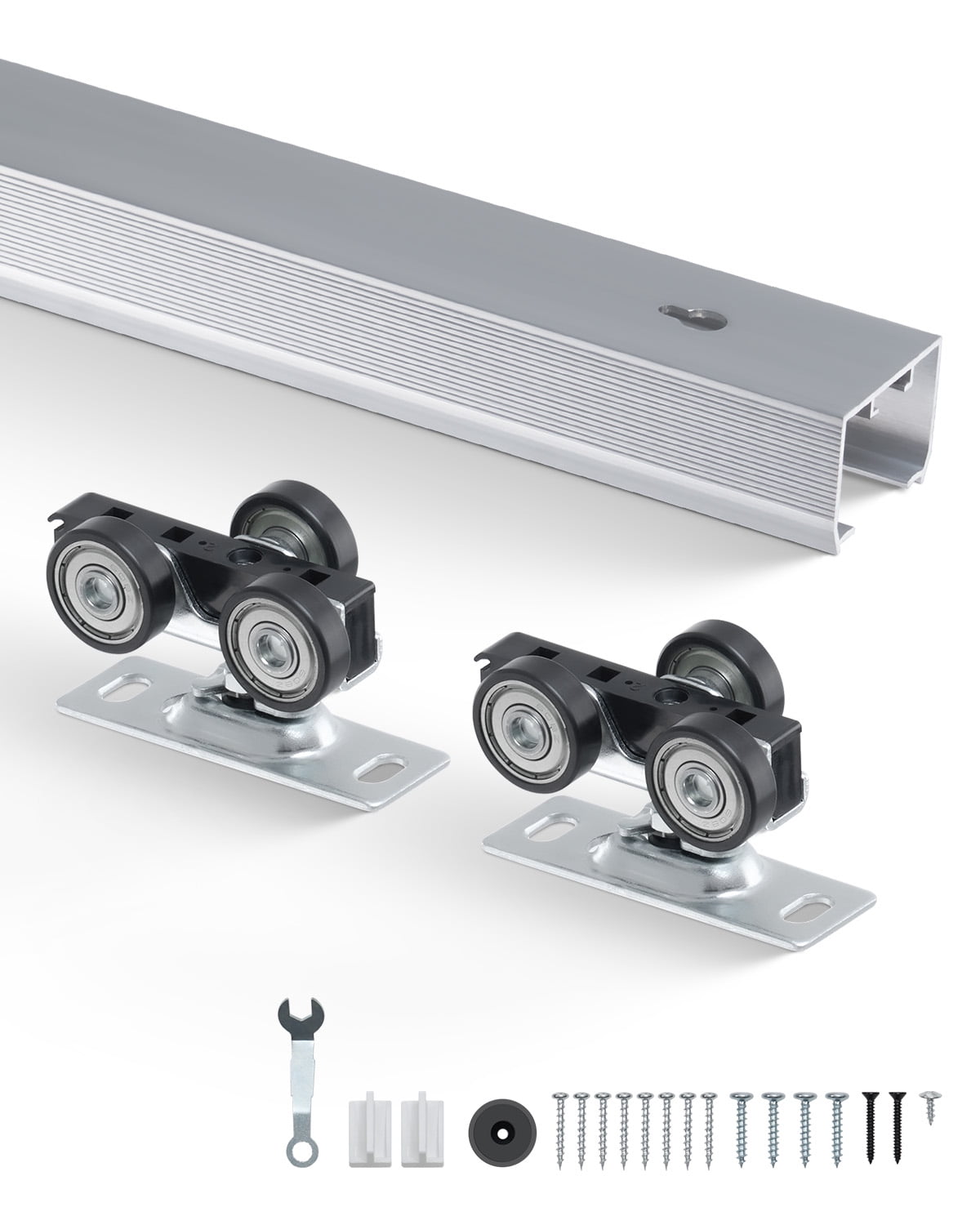 KFFKFF Sliding Pocket Door Hardware Track Kit, 4.73 ft Durable Pocket Door System, Commercial-Grade Track Set for 24"-30" Wide Single Doors, Smooth Operation and Simple Installation