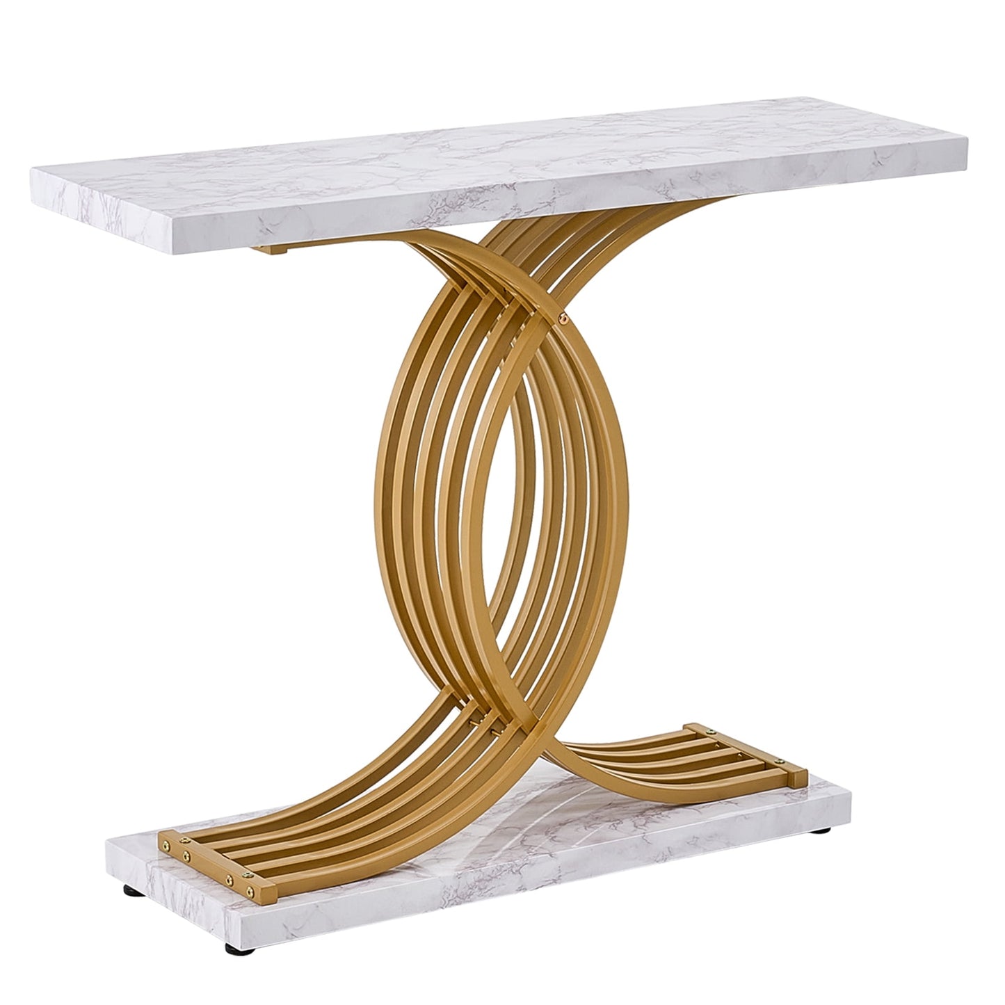 KFFKFF Slim Profile Sofa Console, 39.4-inch Table for Behind Couch, Single-Tier Long Foyer Table and Thin Corridor Table, Slimline Sofa Table with Metallic Structure, Suitable for Foyer, Corridor
