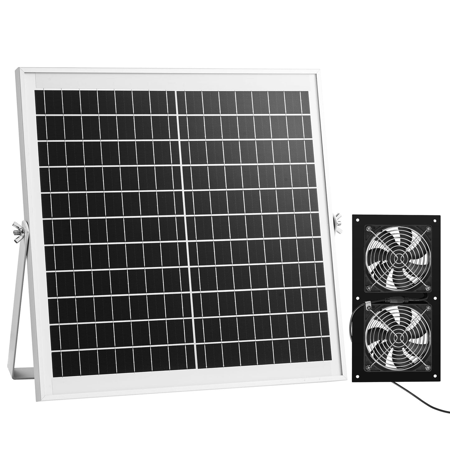 KFFKFF Solar-Powered Ventilation Fan, 15W Panel with Dual Fans, Adjustable Panel Angle, 2668 RPM Speed, Easy Installation, Efficient Air Circulation for Greenhouses, Tents, Coops, and Shelters
