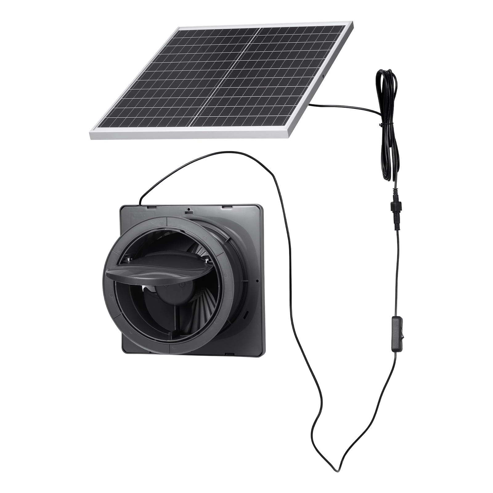 KFFKFF Solar-Powered Ventilation Fan, 25W Panel with 220 CFM Airflow, Adjustable Angle, 2030 RPM Speed, Versatile Installation, Efficient Air Circulation for Greenhouses, Tents, Coops, and Shelters